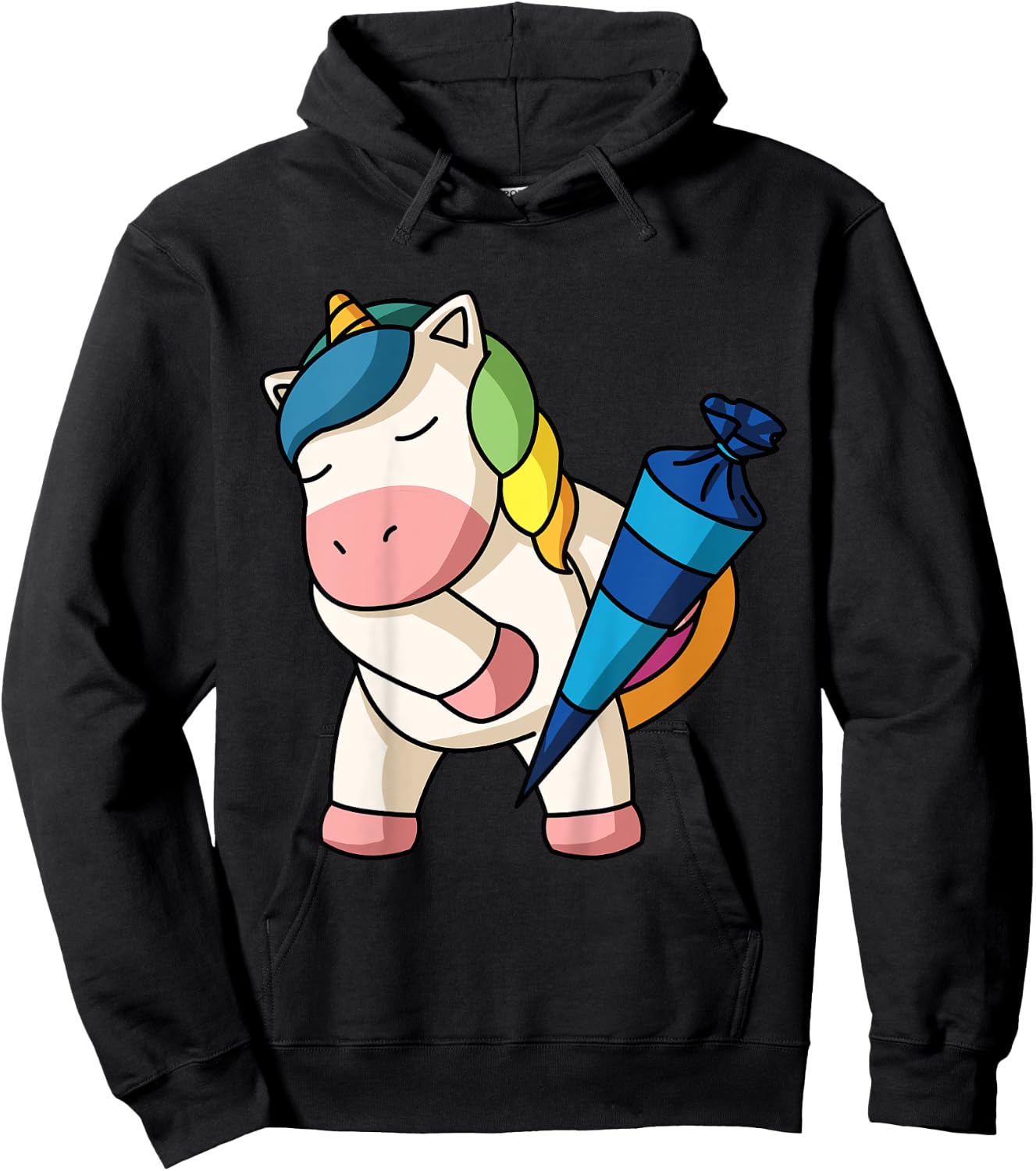 School Cone Unicorn Girls Large Small School Enrolment Girl Hoodie - Hoodie | Black