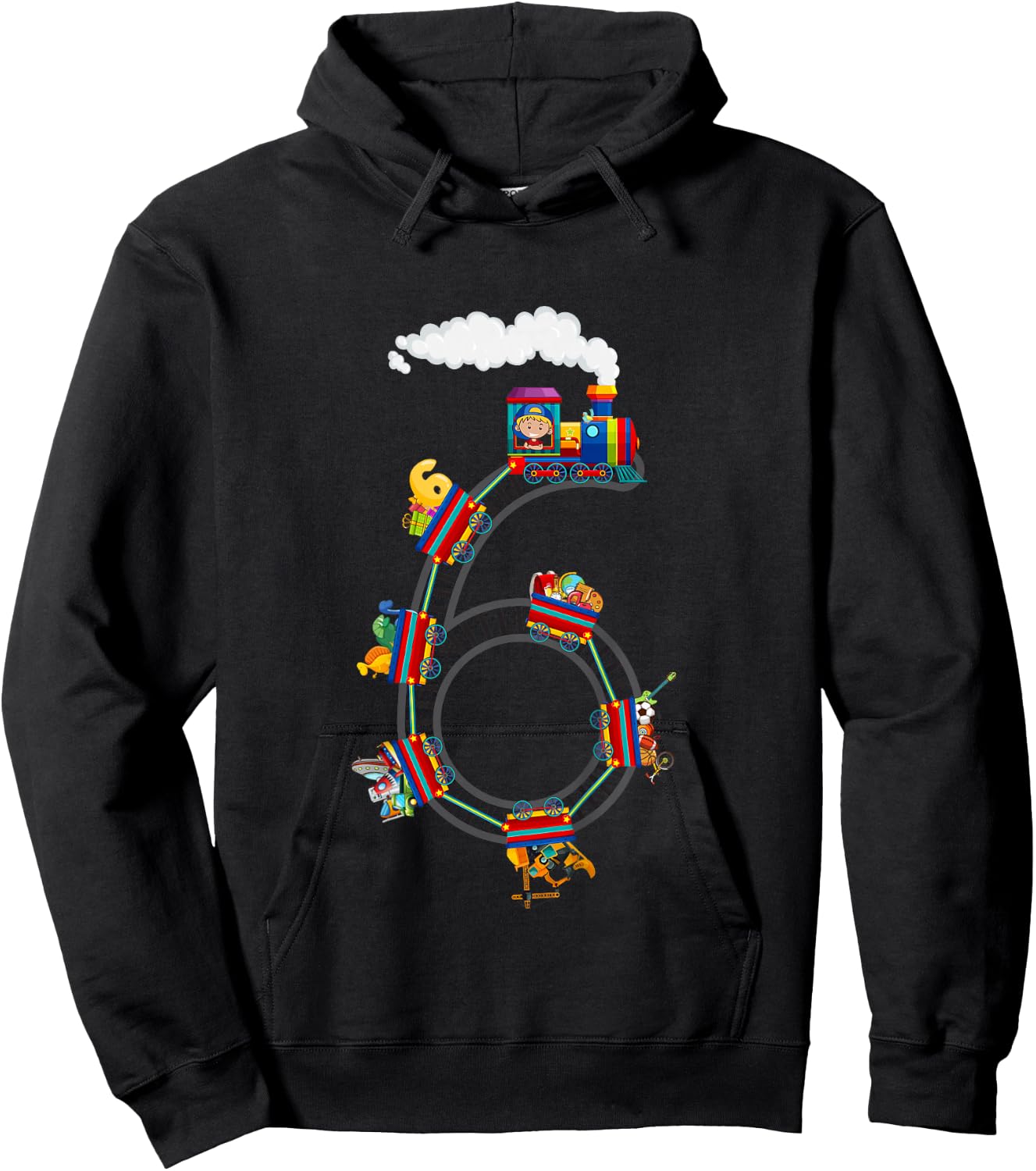 6 Year Old Kids Train 6th Birthday Train Themed Party Hoodie - Hoodie | Black