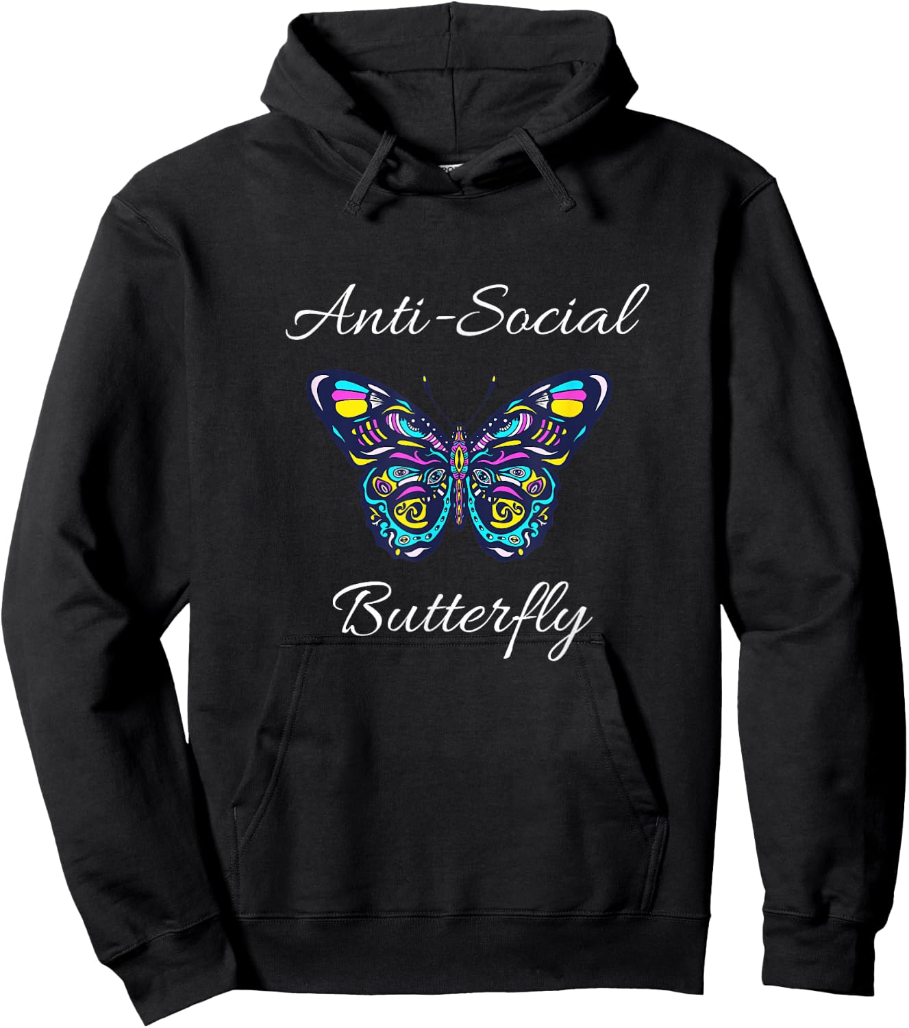 Anti-social Butterfly Bold Simple Funny Design Hoodie - Hoodie | Black