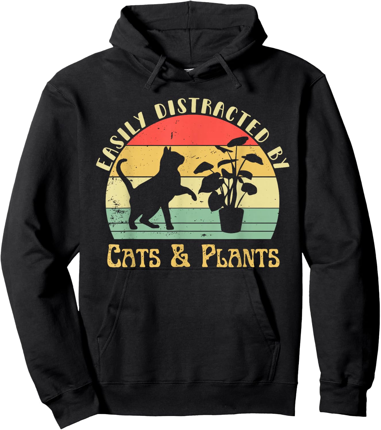 Retro Pet Cat Plant Lover Easily Distracted by Plants & Cats Hoodie - Hoodie | Black