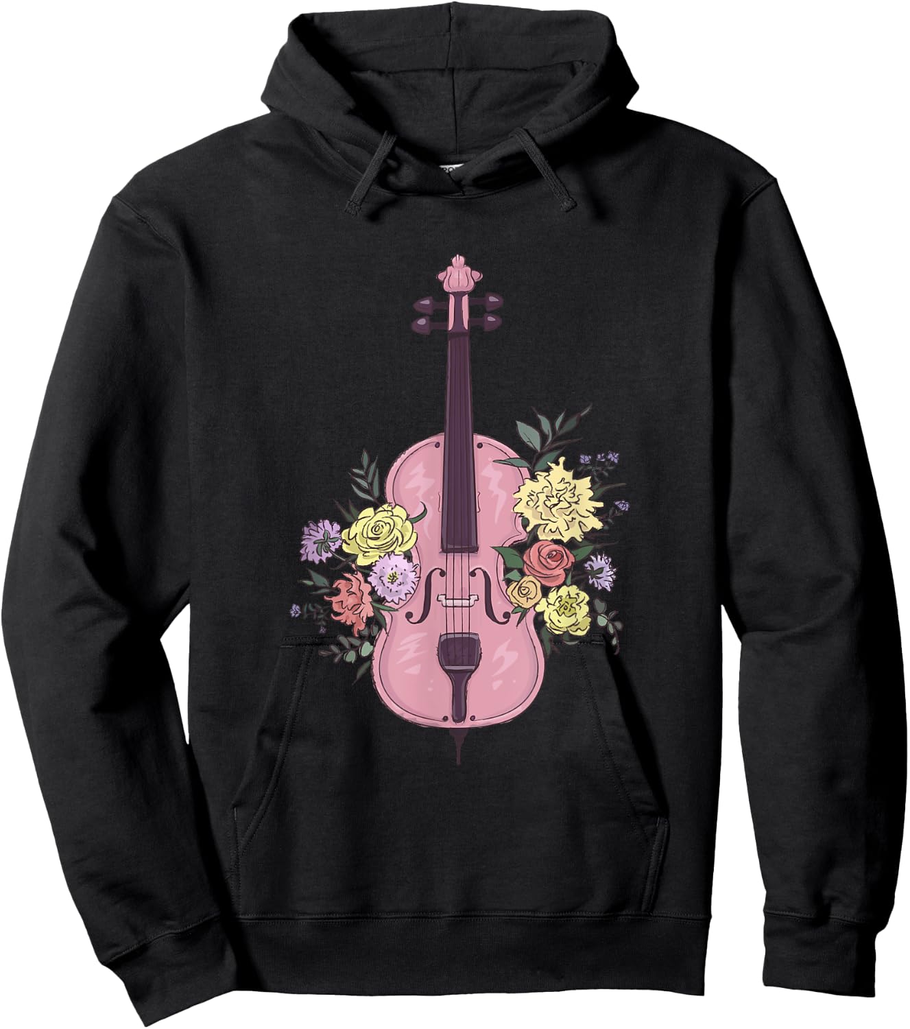 Vintage Fiddle With Flowers Accessory Floral Violin Hoodie - Hoodie | Black