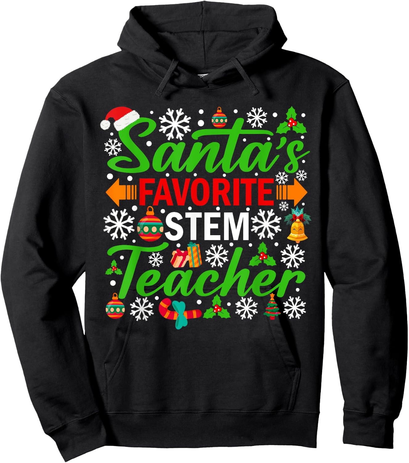 Santa's Favorite STEM Teacher Shirt Funny Christmas Xmas Men Women Hoodie - Hoodie | Black