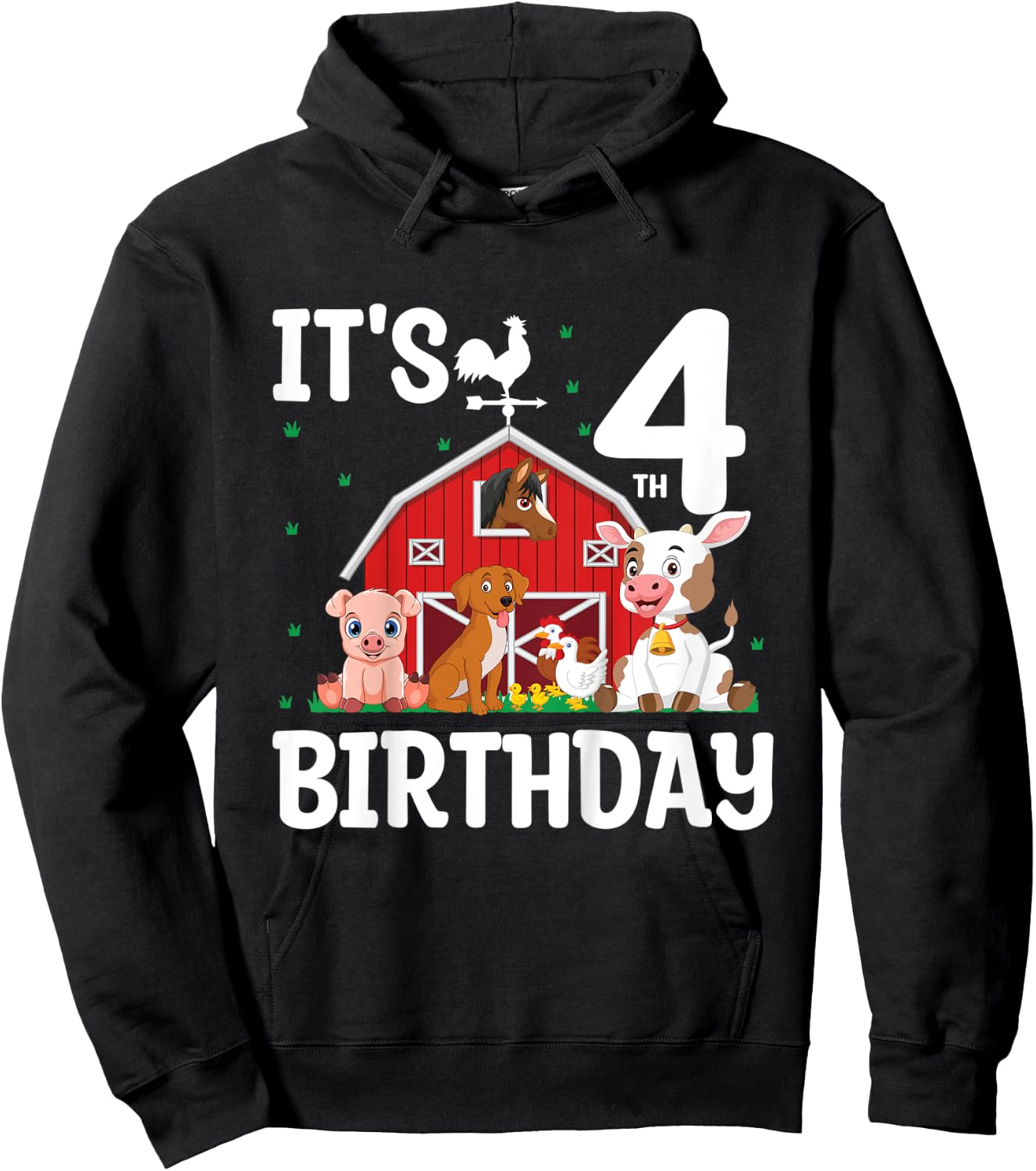 Kids It's My 4th Birthday Farm Animal 4 Years Old Birthday Party Hoodie - Hoodie | Black