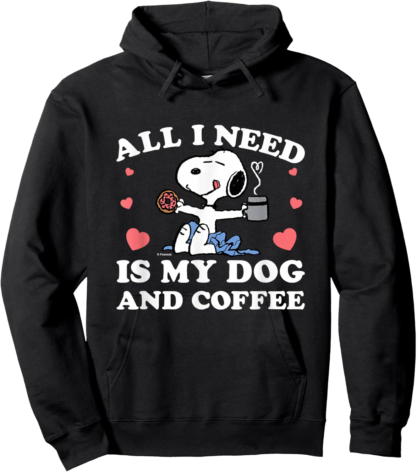 Peanuts - Snoopy All I Need My Dog And Coffee Hearts Hoodie - Hoodie | Black