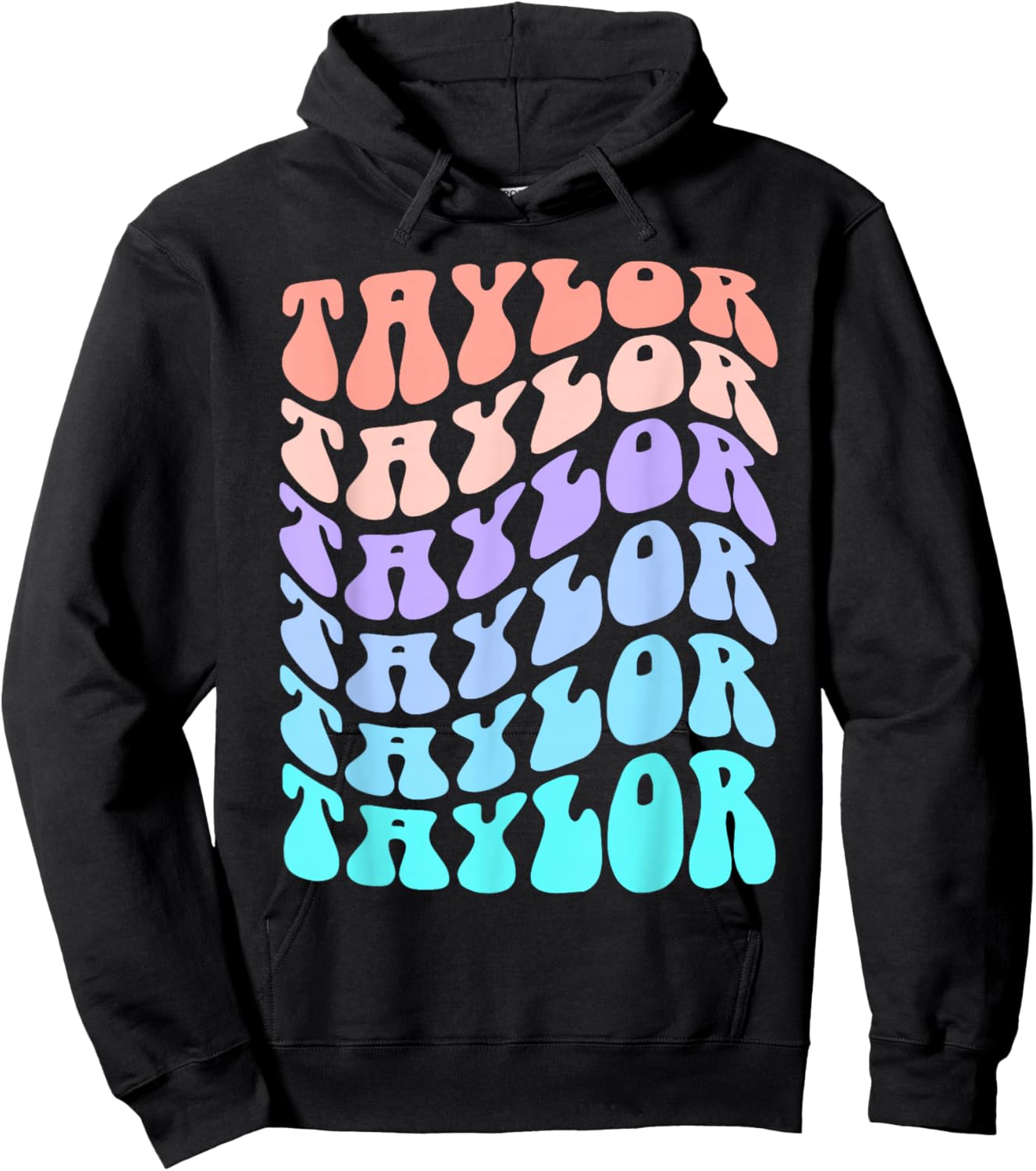 Girl Retro Taylor First Name Personalized Groovy Birthday Hoodie - Hoodie | Black