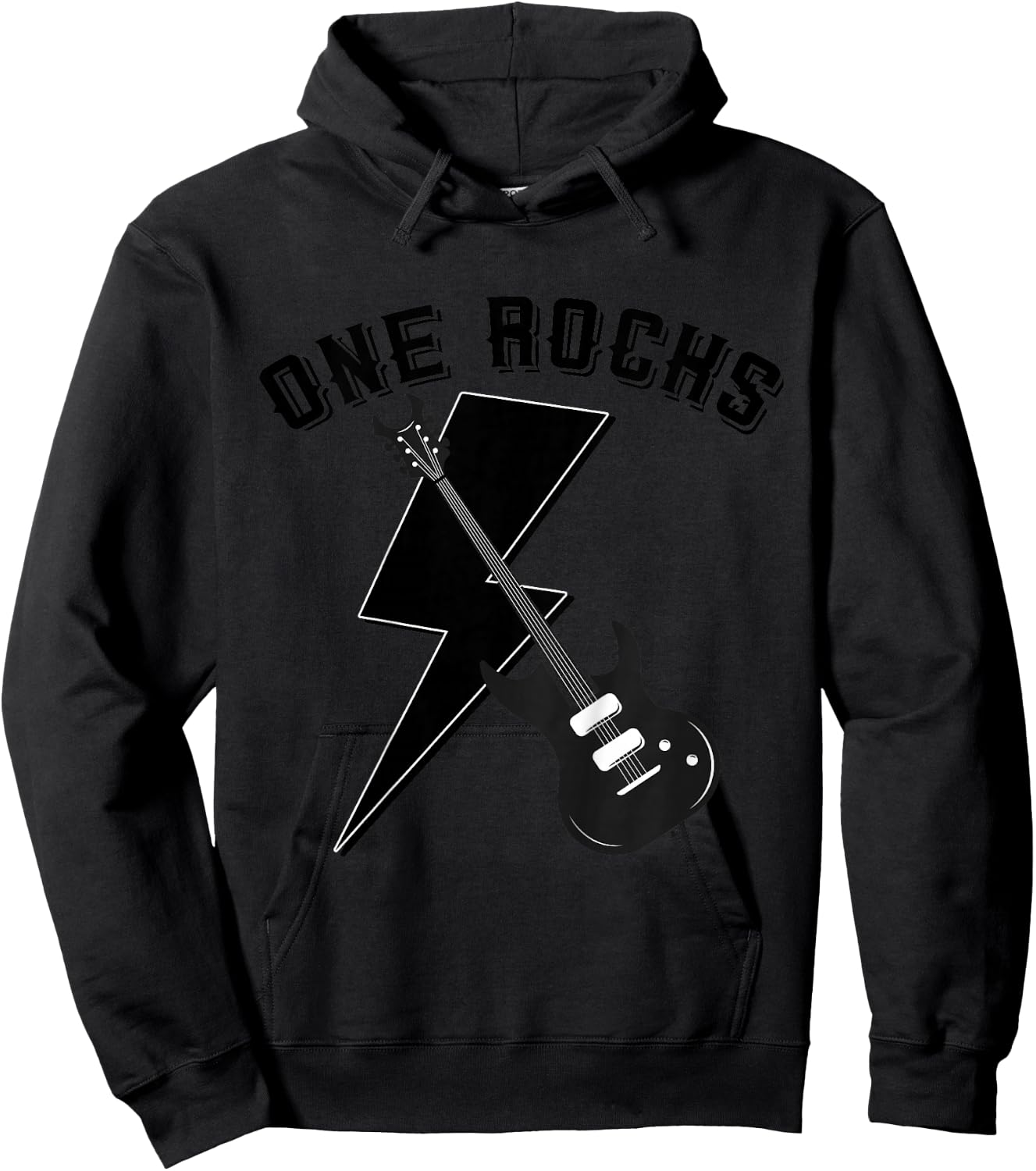 Kids One Rocks 1st Birthday Family Matching Rock Guitar Hoodie - Hoodie | Black