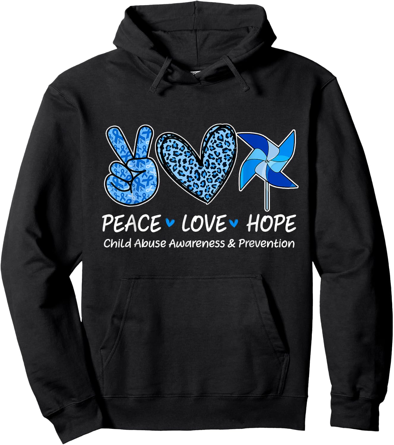 Peace Hope Love Child Abuse Awareness Pinwheel Hoodie - Hoodie | Black
