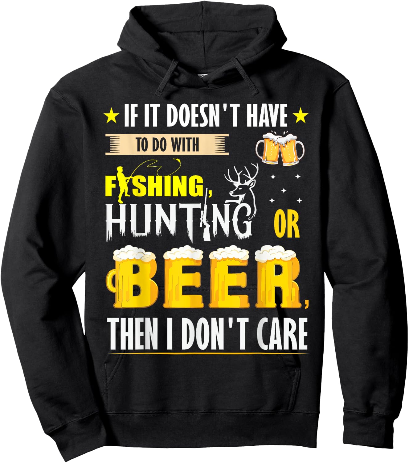 Funny fall or spring Fishing bass Hunting deer elk and Beer Hoodie - Hoodie | Black