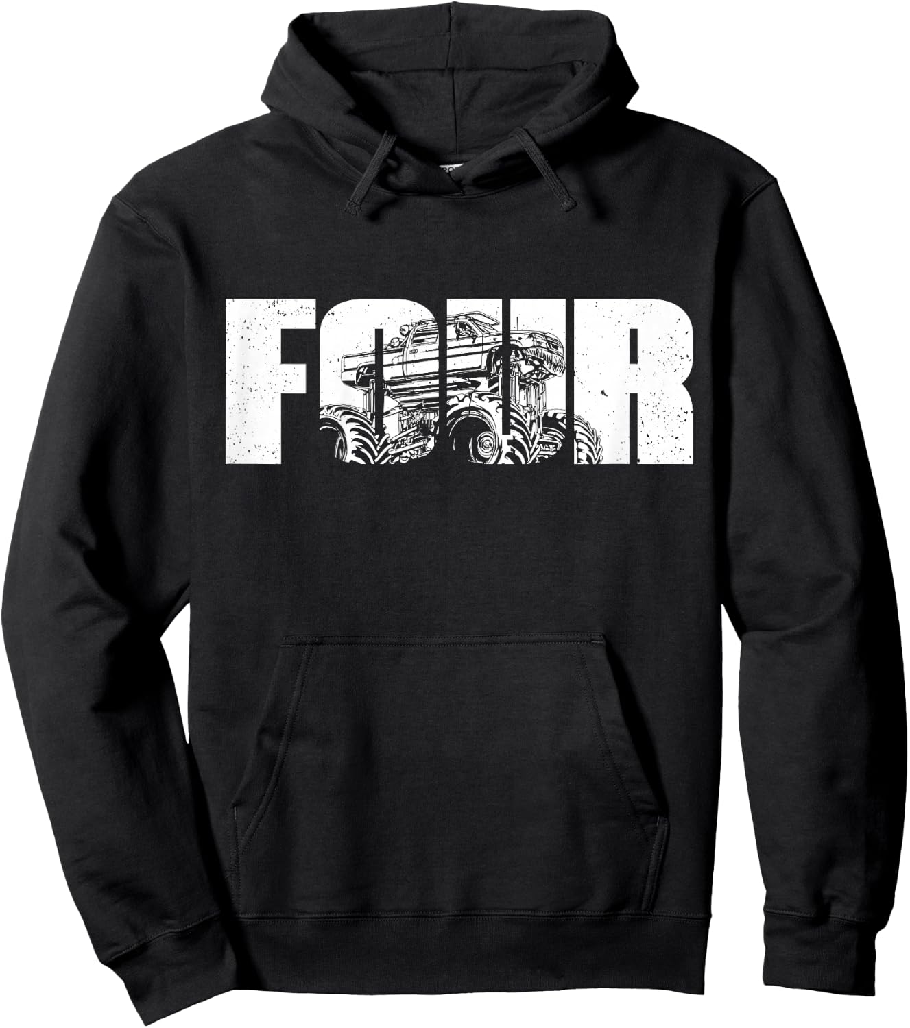 4 Year Old Shirt 4th Birthday Monster Truck Boys Girls Kid Hoodie - Hoodie | Black