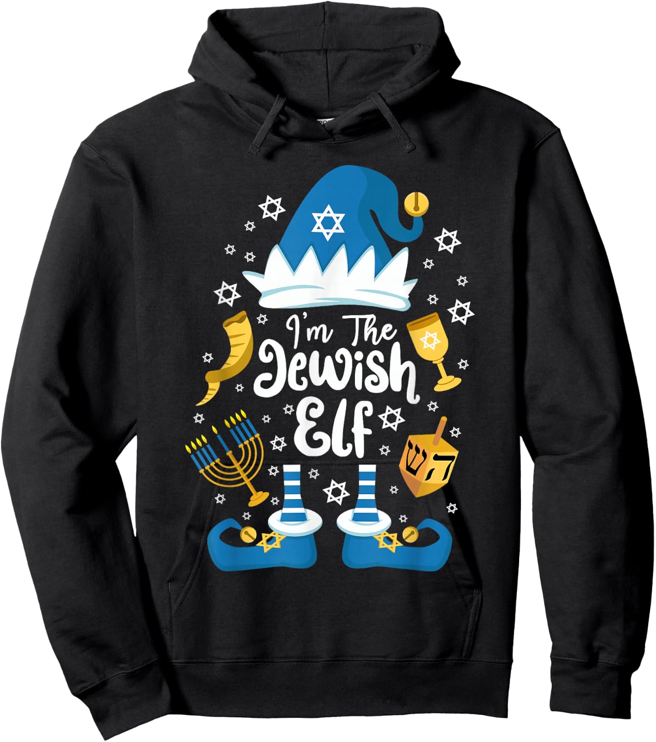 The Jewish Elf Happy Hanukkah Funny Christmas Gnome Hoodie - Hoodie | Black