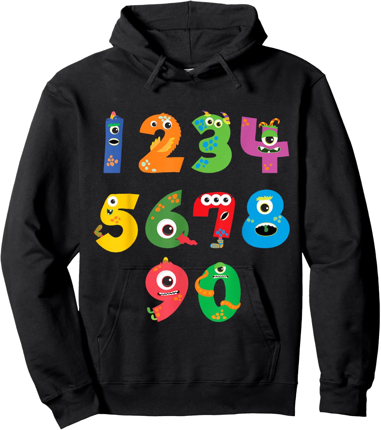Monster Numbers Learning Cute Numbers 0-9 Back to School Hoodie - Hoodie | Black