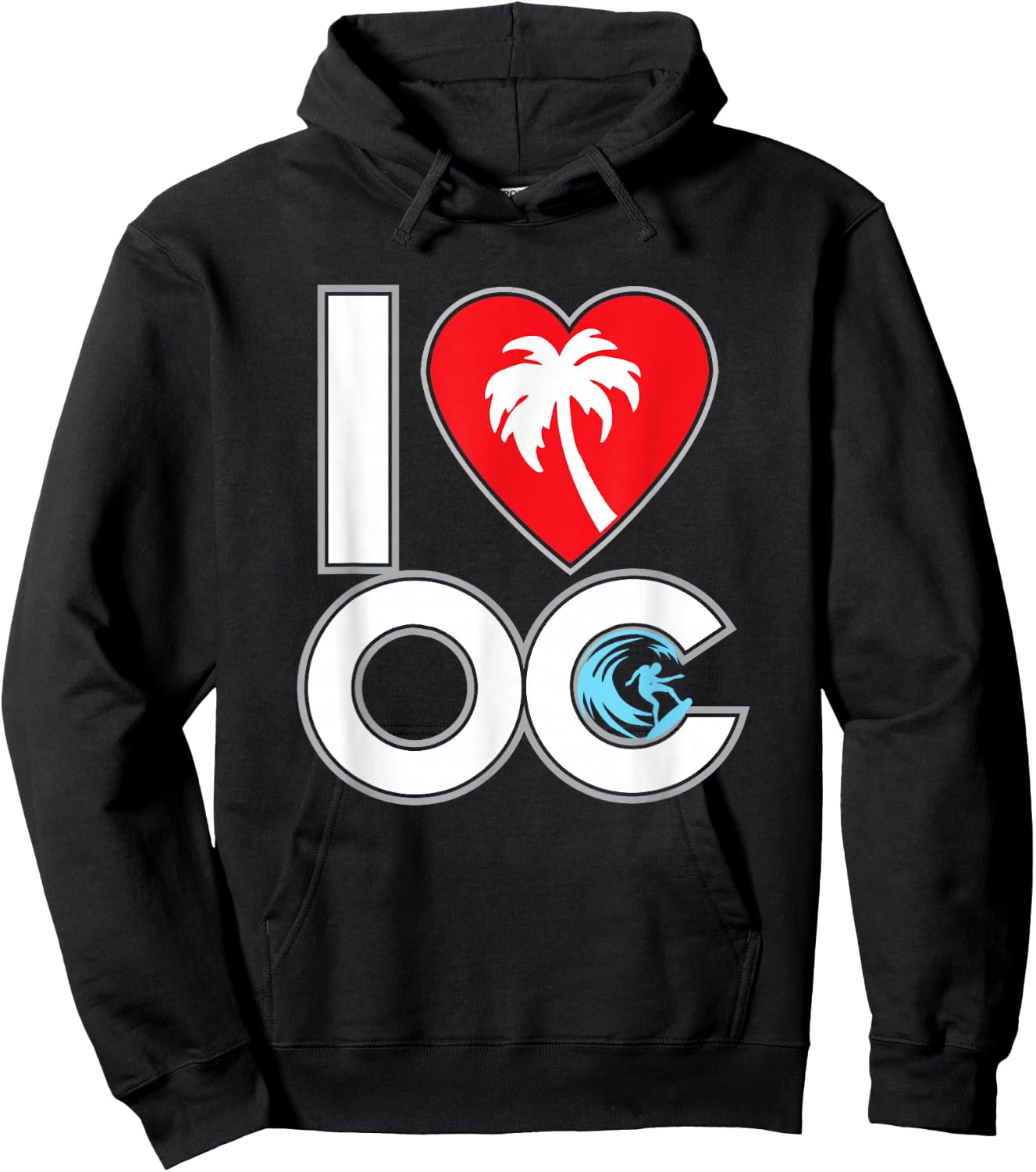 I LOVE OC - Orange County Cali CA California Heart surfing Hoodie - Hoodie | Black