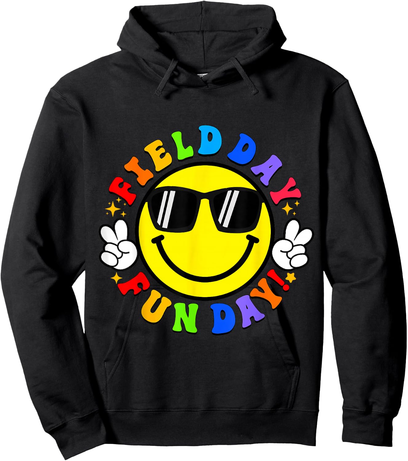 Smile Face Happy Field Day Retro Groovy Field Day 23 Hippie Hoodie - Hoodie | Black