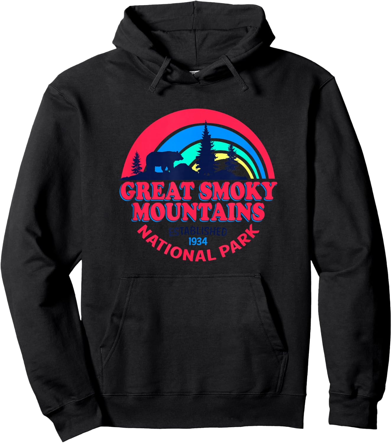 Great Smoky Mountains National Park Retro Bear Hoodie - Hoodie | Black