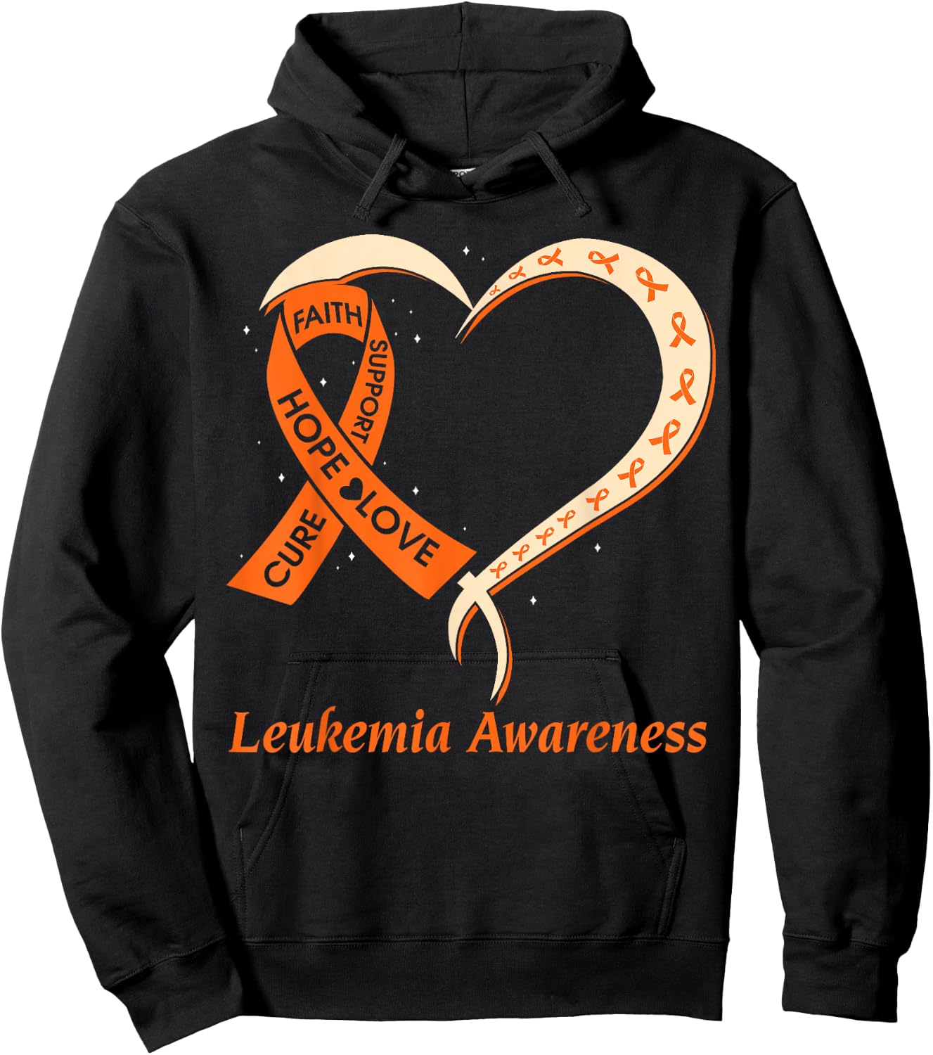 Love Hope Support Leukemia Cancer Awareness Orange Rribbon Hoodie - Hoodie | Black