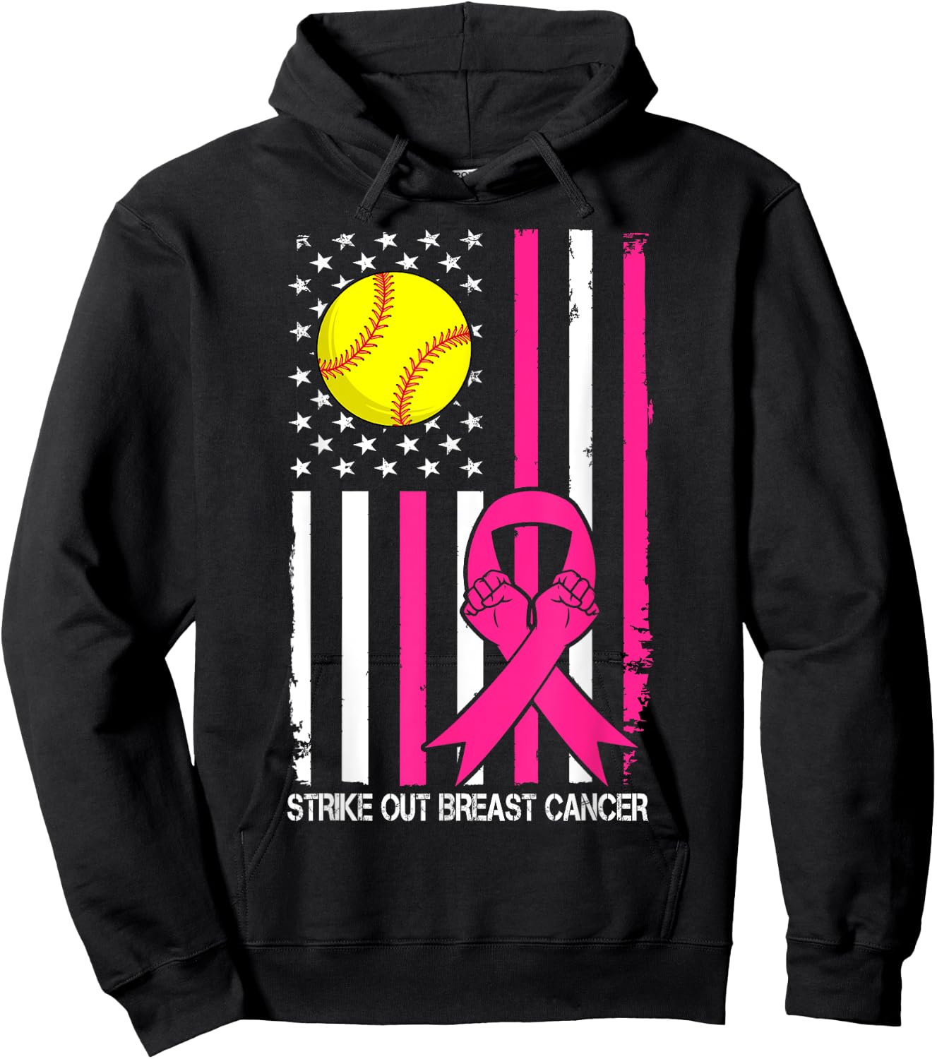 Strike Out Breast Cancer Softball Fight Awareness Men Women Hoodie - Hoodie | Black