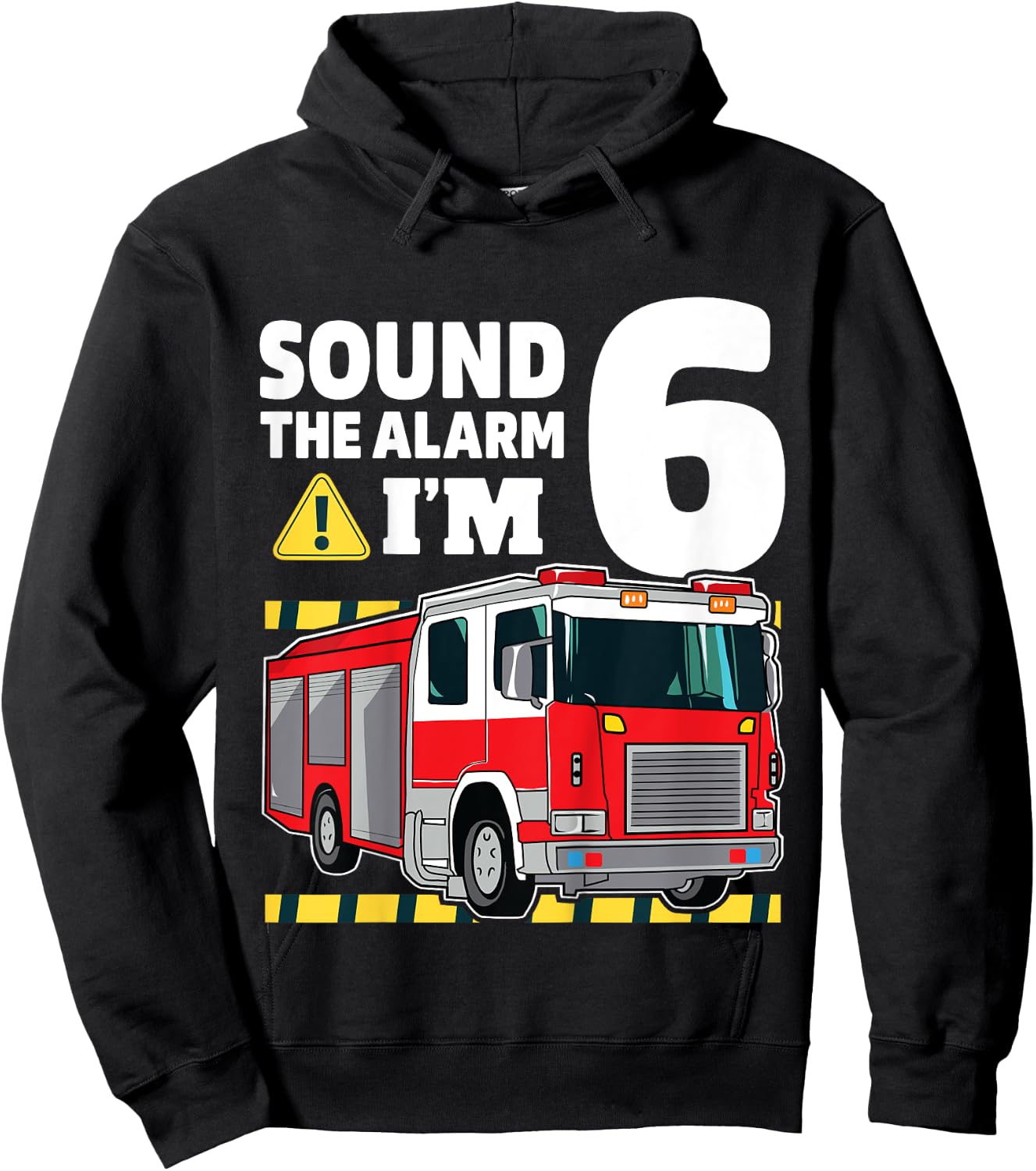 Kids 6th Birthday Boy Fire Truck 6 Six Year Old Firefighter Hoodie - Hoodie | Black