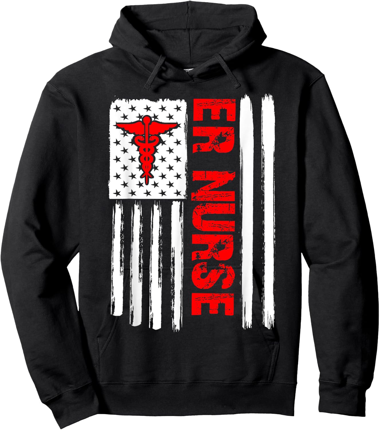 ER Nurse Emergency Room Nurse US flag vintage Hoodie - Hoodie | Black