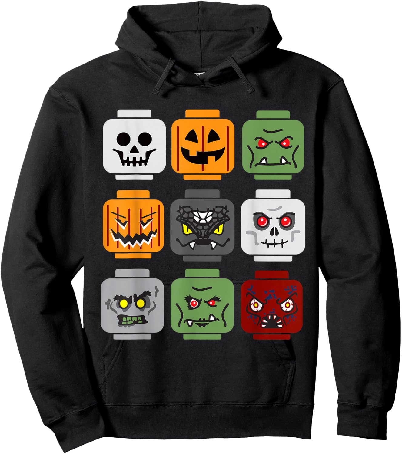 Halloween Building Brick Head Pumpkin Ghost Zombie Friends Hoodie - Hoodie | Black