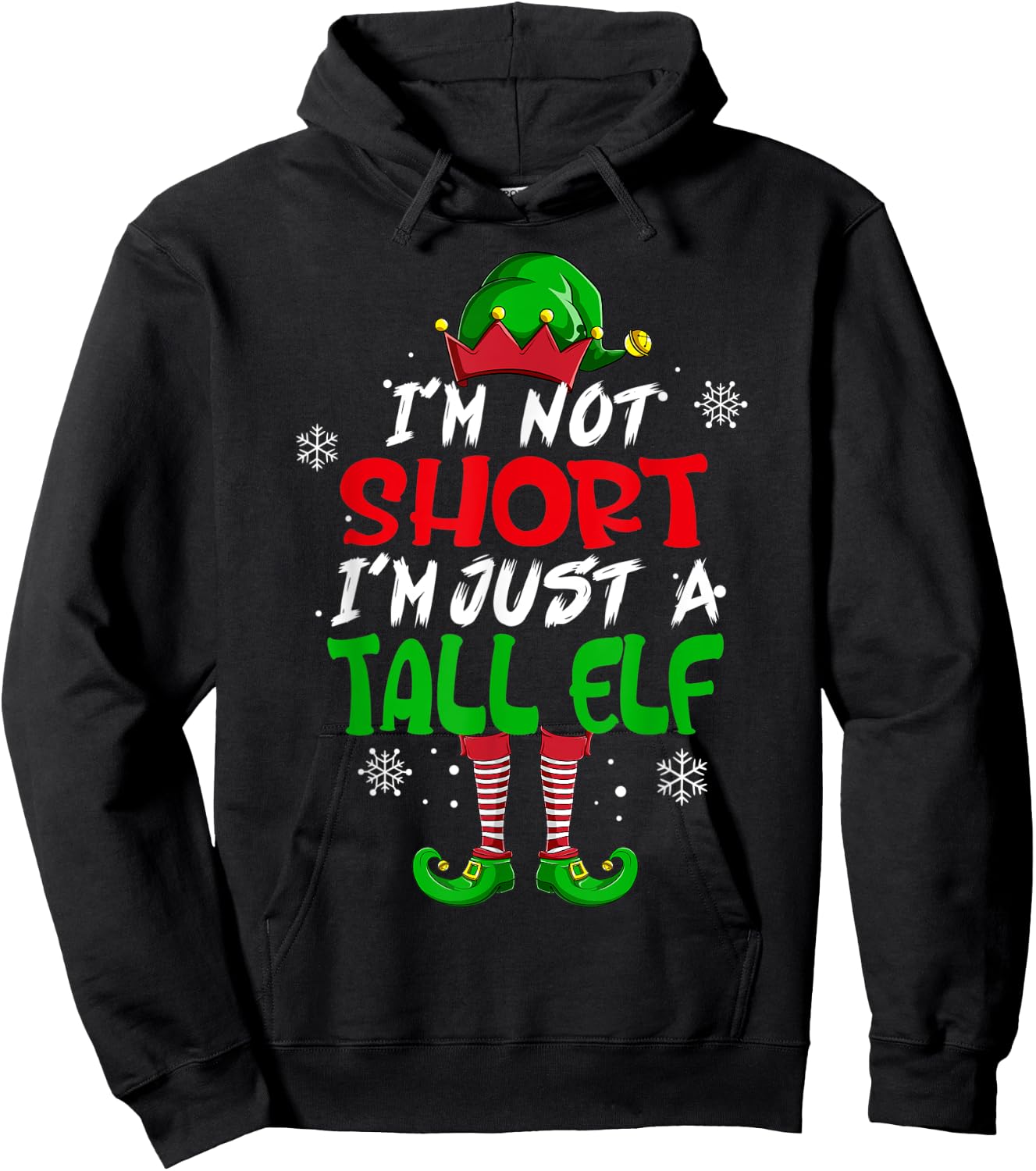 Cute & Funny I'm Not Short I'm Just A Tall Elf Christmas Pun Hoodie - Hoodie | Black
