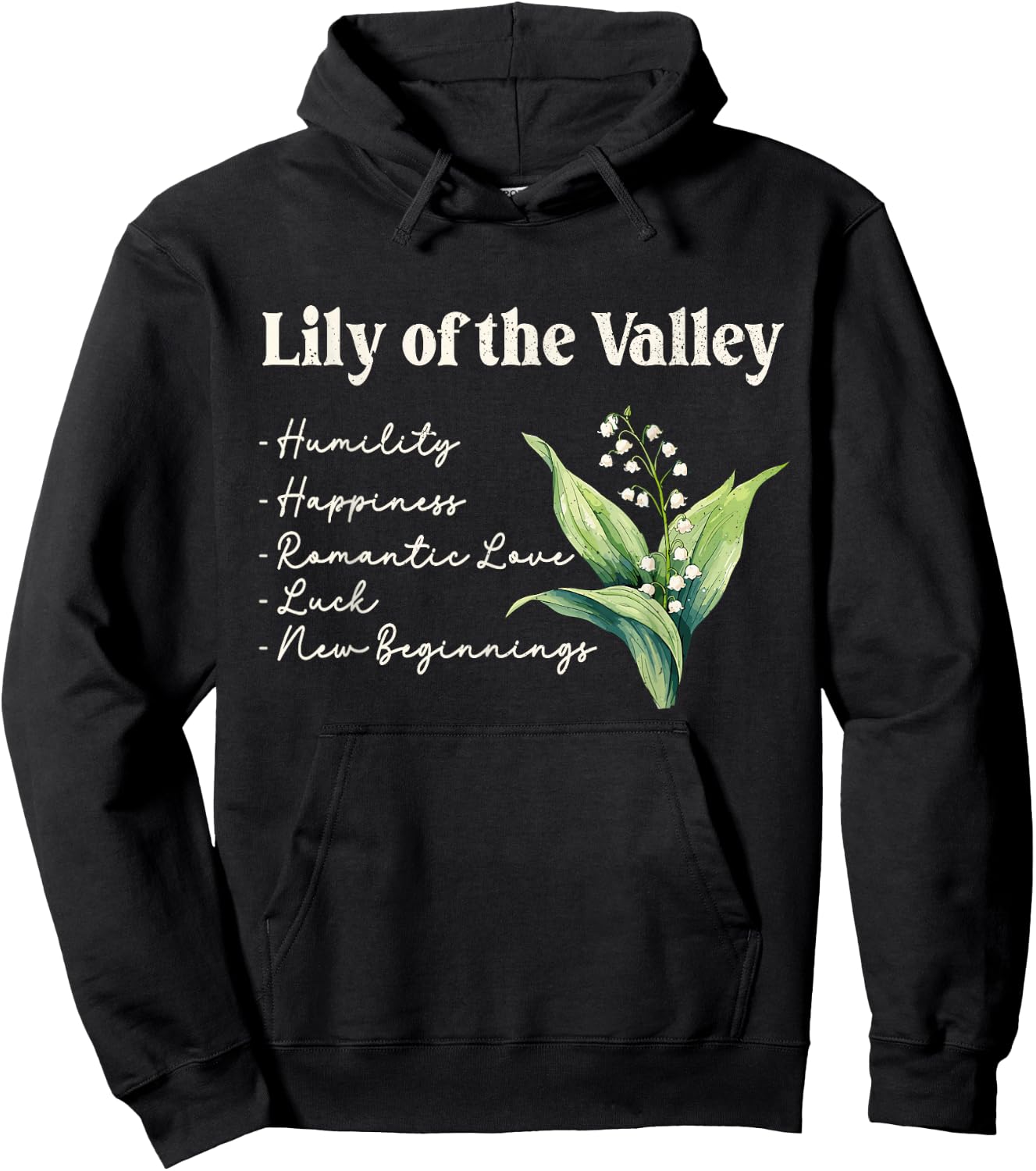 May Birth Flower Lily of the Valley | May Birthday Hoodie - Hoodie | Black