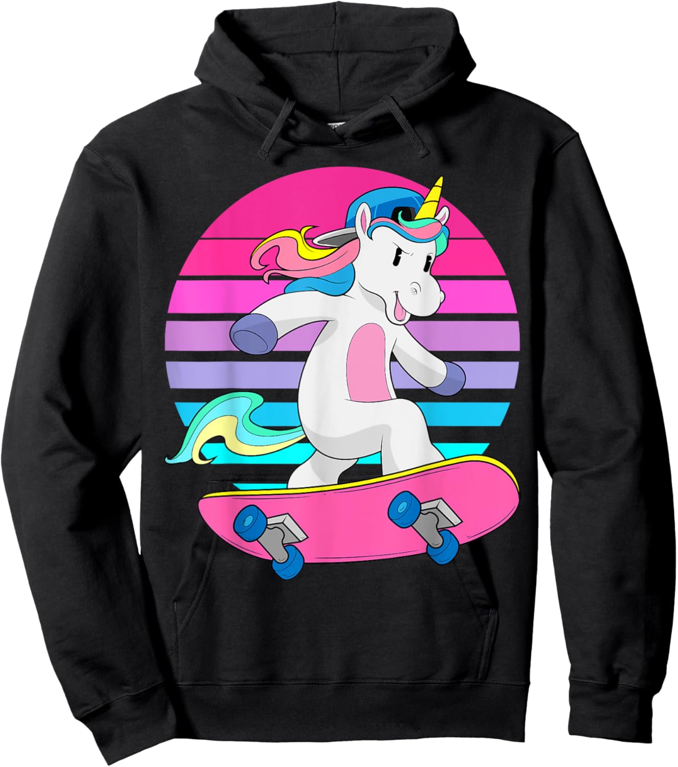 Skateboarding Unicorn Magical RAD Skateboard 80s Skater Hoodie - Hoodie | Black
