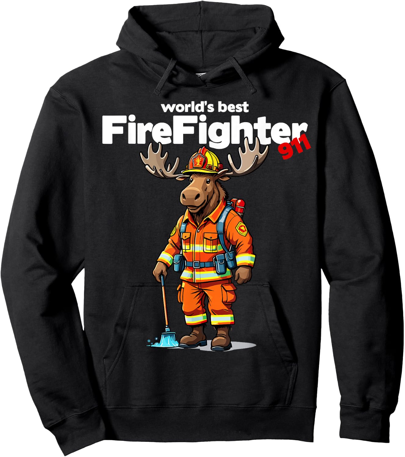 World's Best Firefighter Moose Patriotic Dad Father Women Kids Men Hoodie - Hoodie | Black
