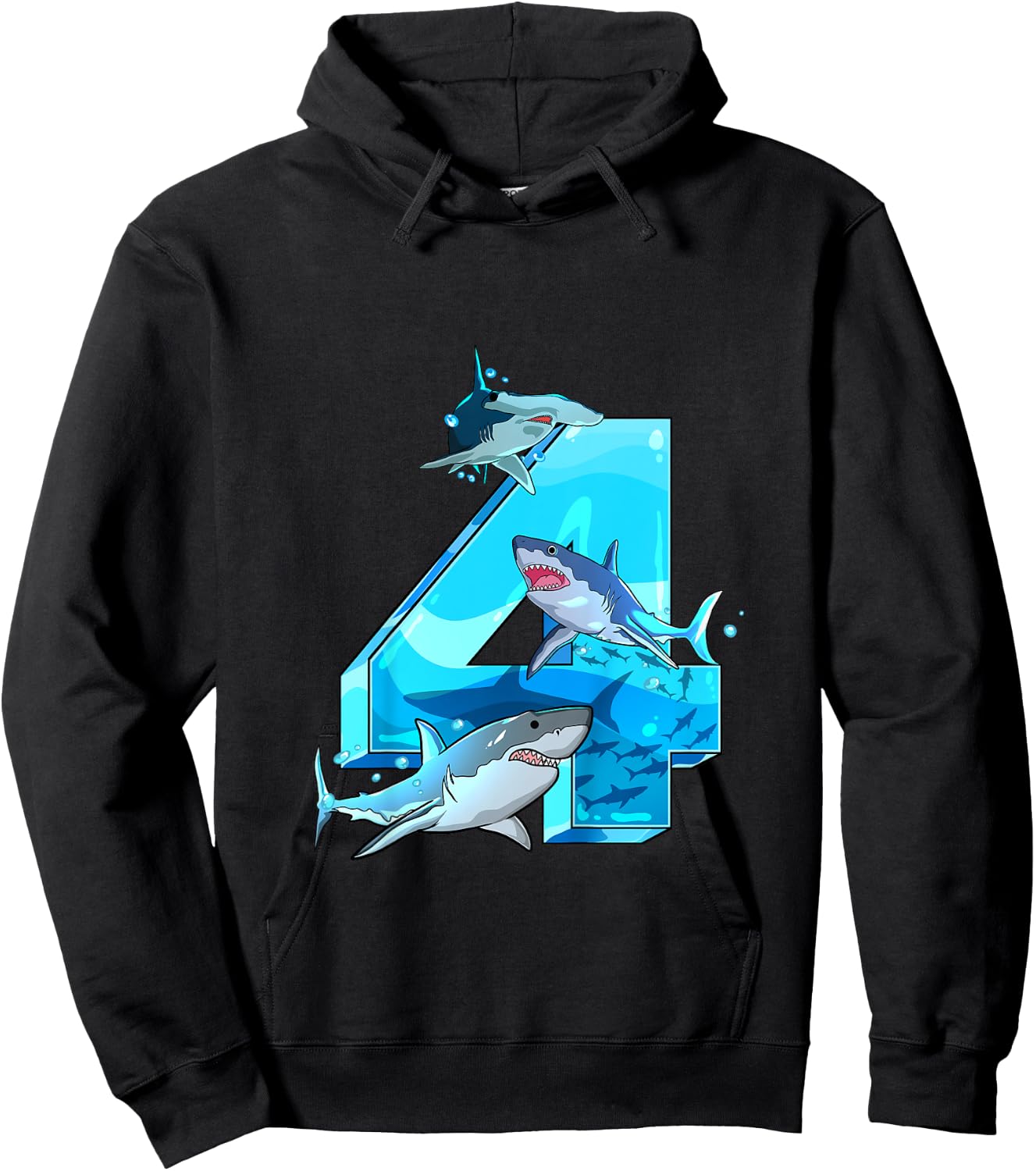Kids Shark Boy 4 Years Birthday Child Children Birthday Hoodie - Hoodie | Black