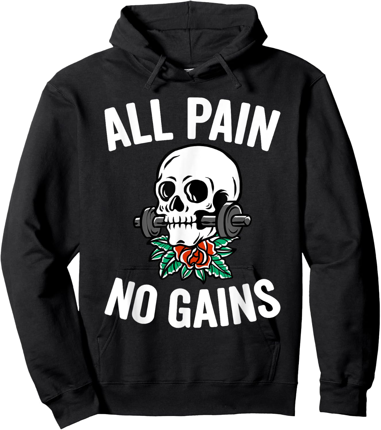 Funny Gym Fitness Workout Parody All Pain No Gains Black Men's Medium Classic Fit Short Sleeve Round Neck Hoodie - Hoodie | Black