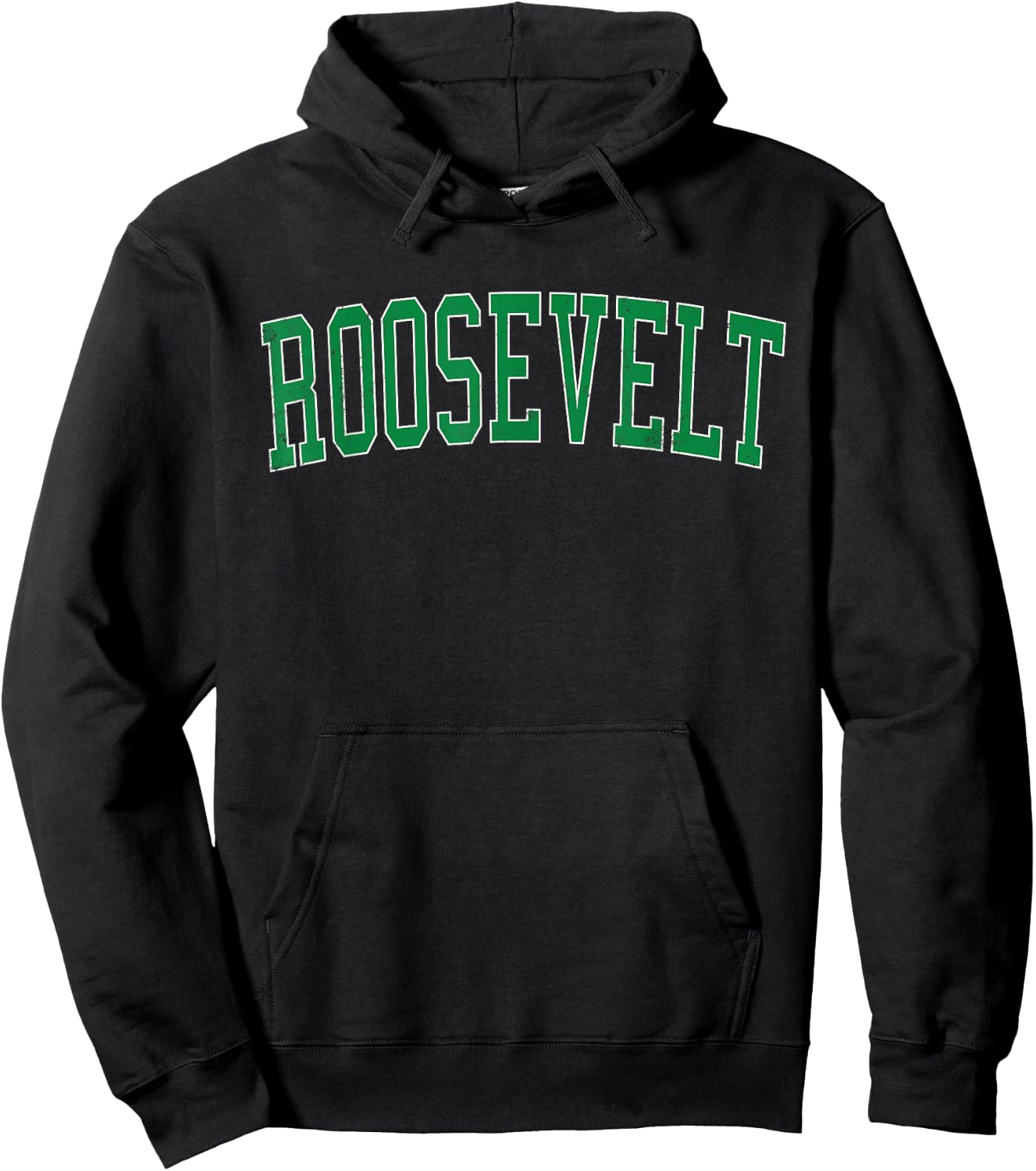 Vintage Roosevelt NY Distressed Green Varsity Style Hoodie - Hoodie | Black