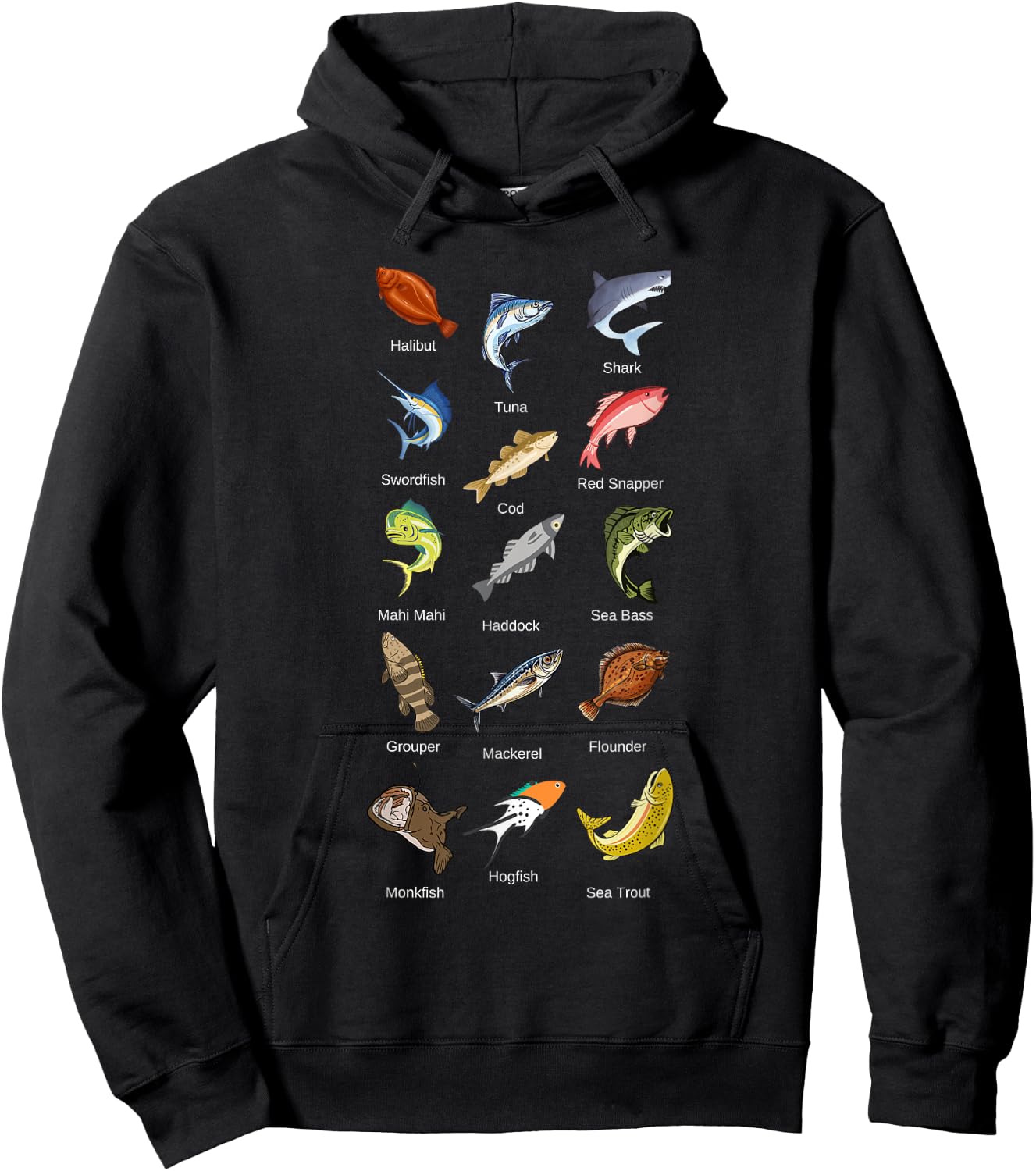 Types of Saltwater Fish Species Fishing Hoodie - Hoodie | Black