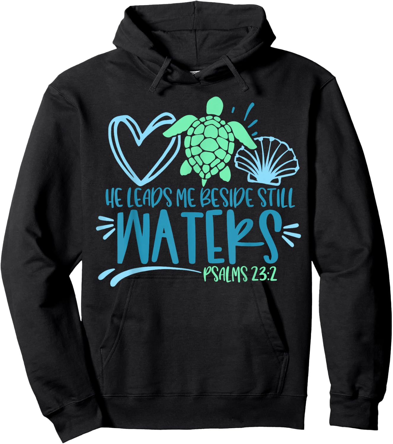 He Leads Me Beside Still Waters, Psalm 23 Sea Life Hoodie - Hoodie | Black