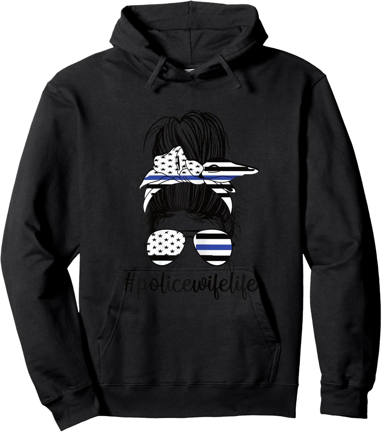 Police Wife Life Messy Bun Police Officer Wife Blue Line Hoodie - Hoodie | Black