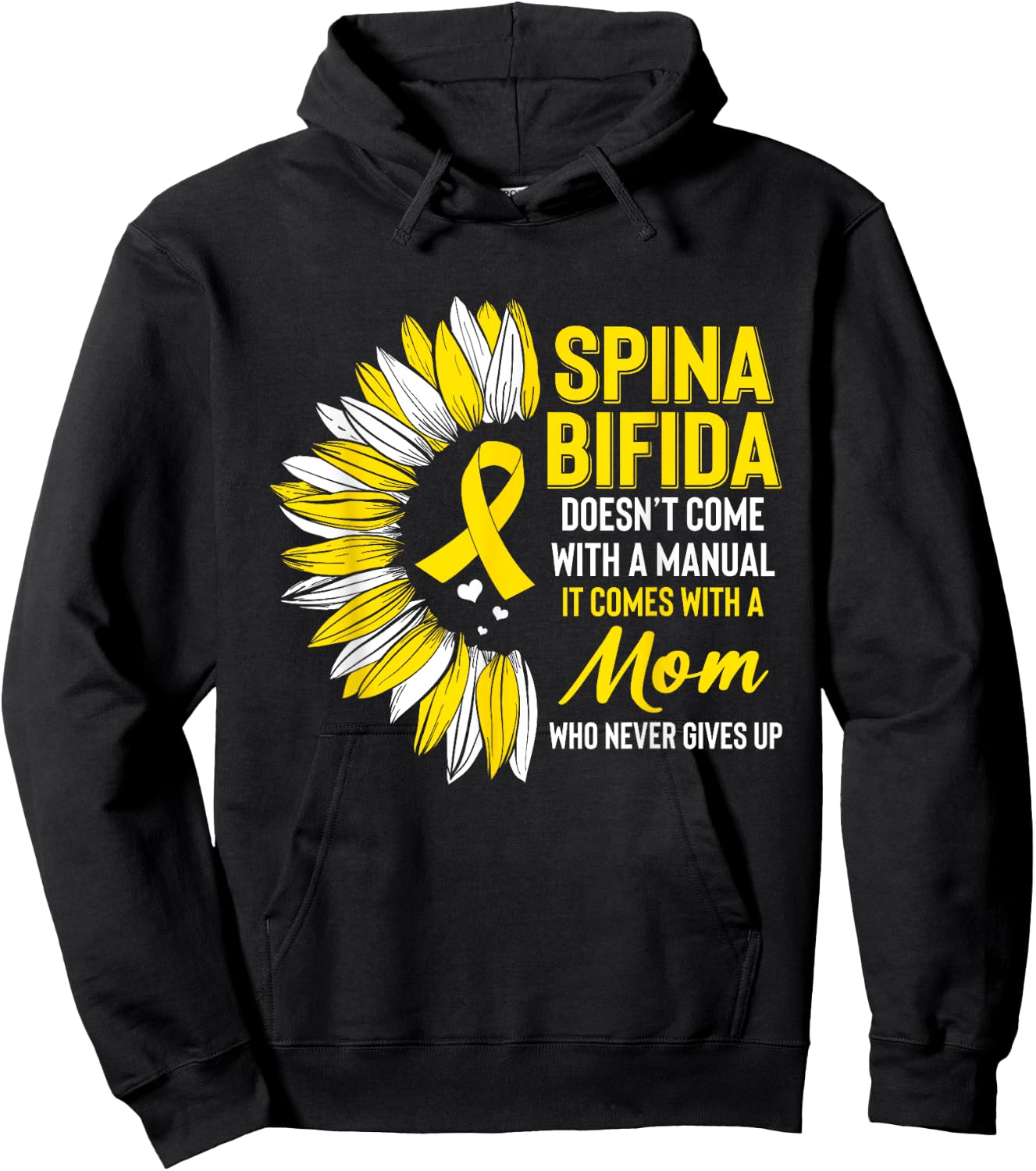 Spina Bifida Awareness Mom Mother Sunflower Yellow Ribbon Hoodie - Hoodie | Black