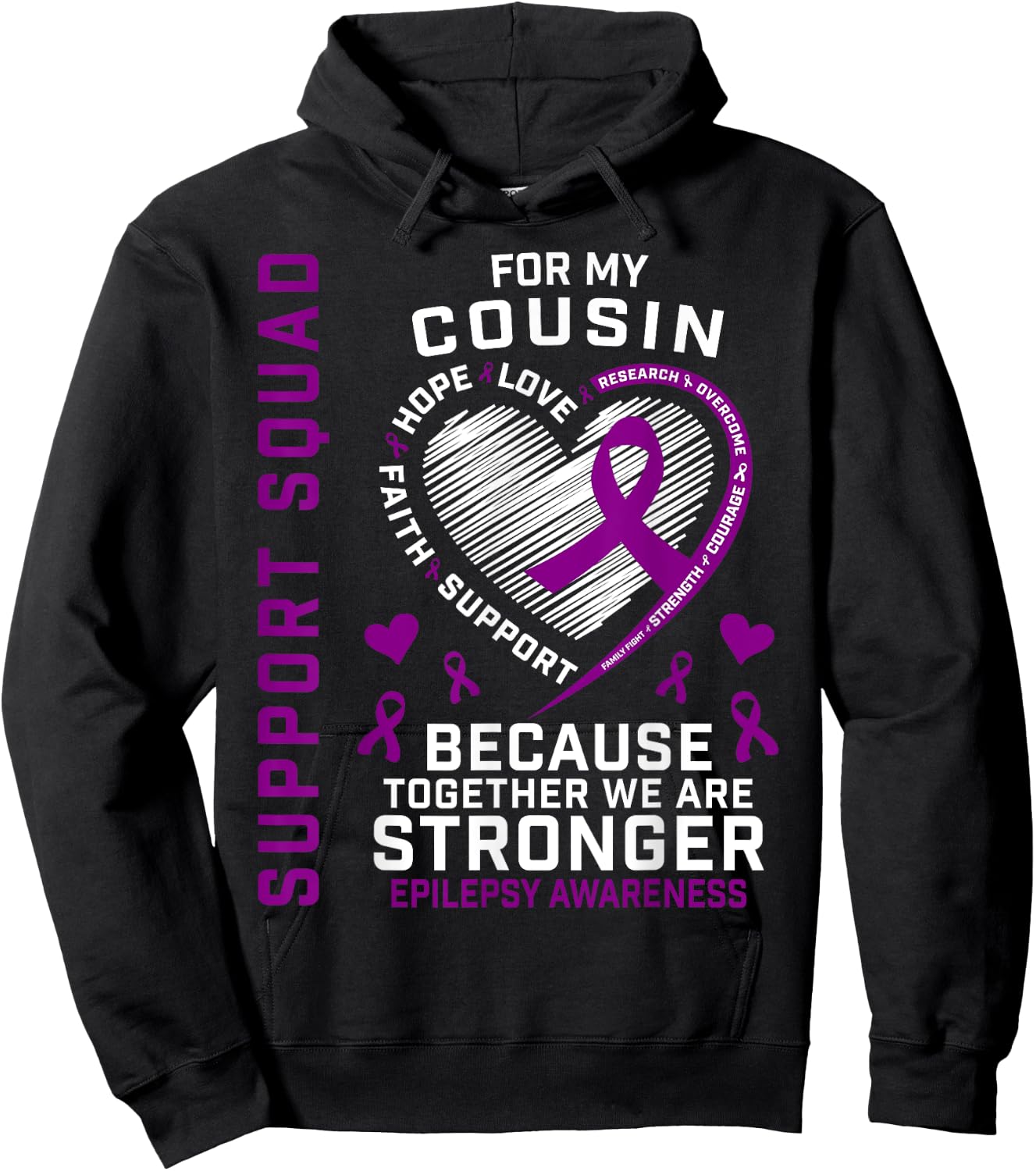 Purple Ribbon Cousin Epilepsy Awareness Month Graphic Family Hoodie - Hoodie | Black