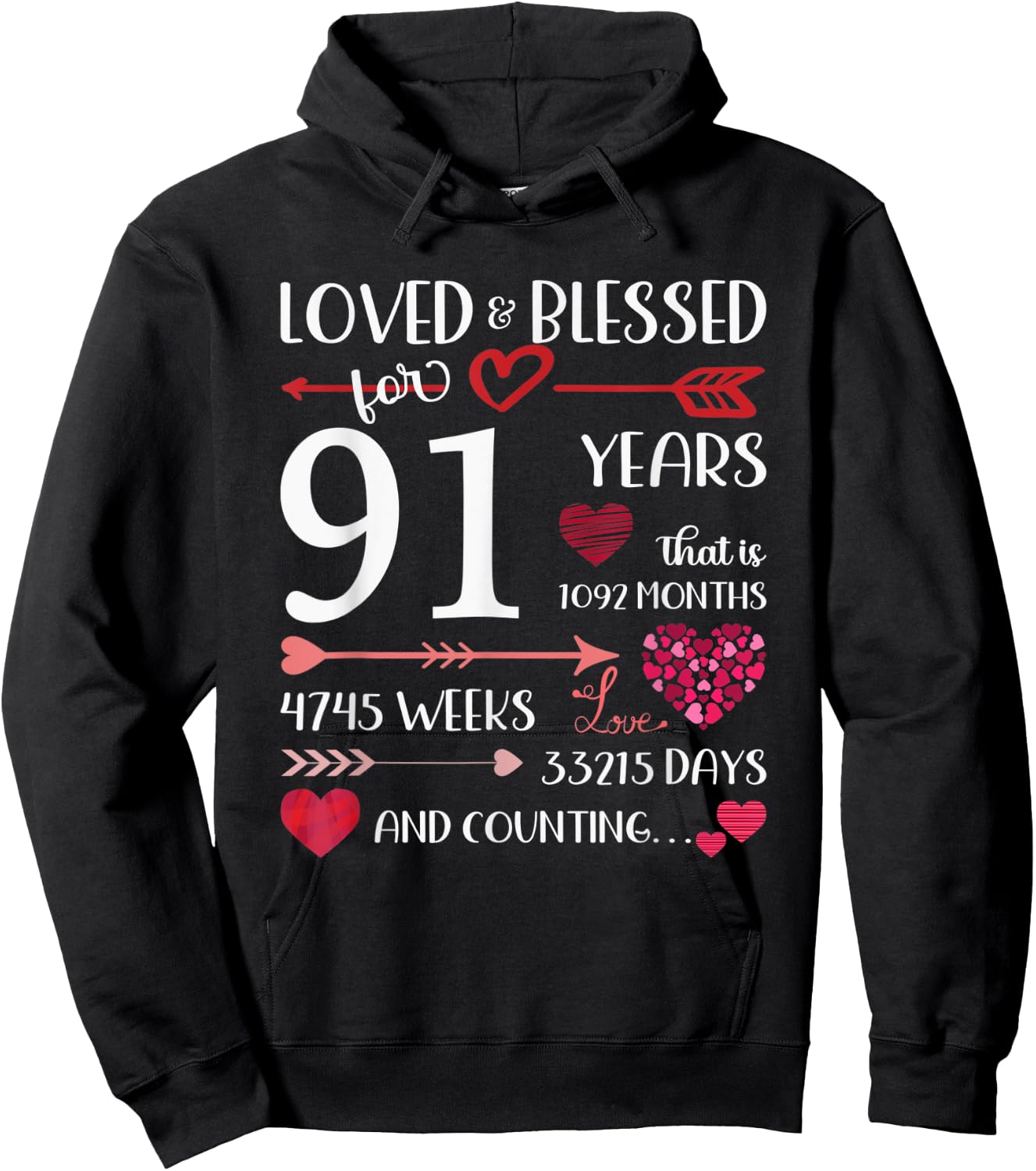 Loved And Blessed For 91 Years Old 91st Birthday Mothers Day Hoodie - Hoodie | Black