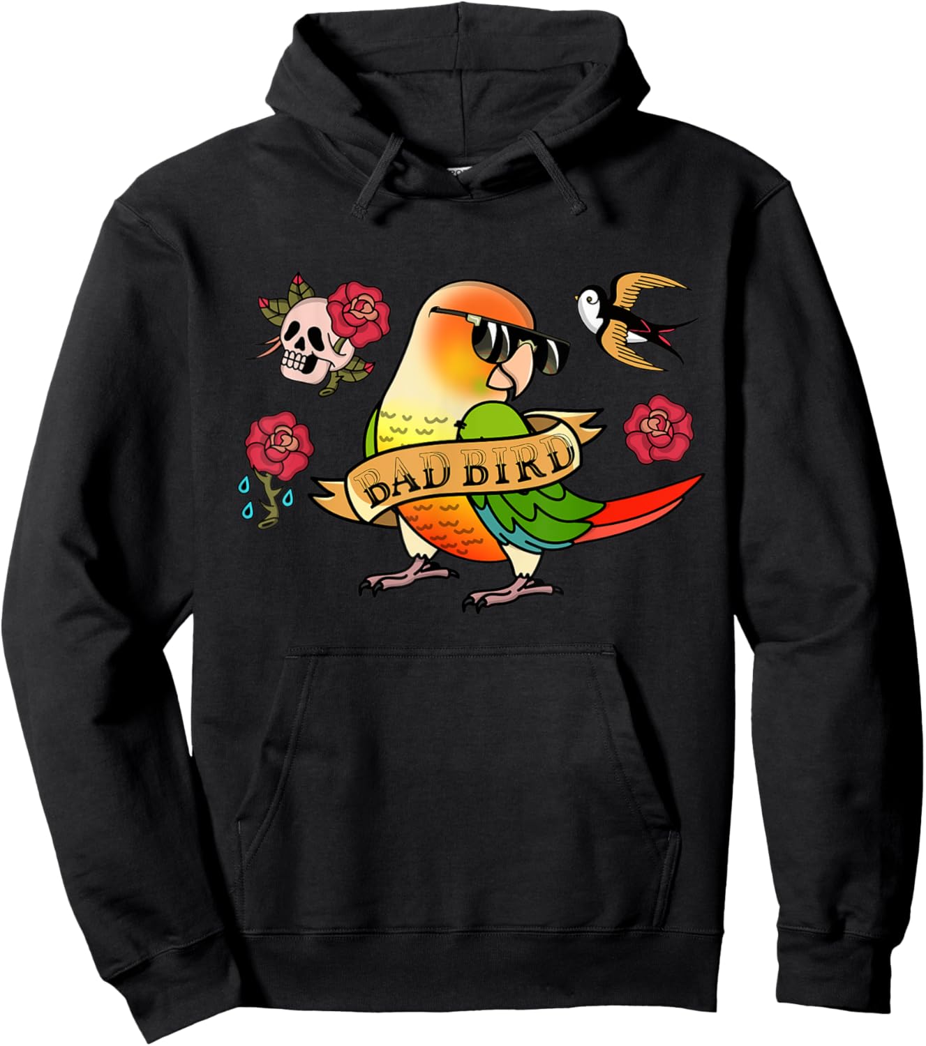 Bad Bird Parrot I Green Cheek Pineapple Conure Hoodie - Hoodie | Black
