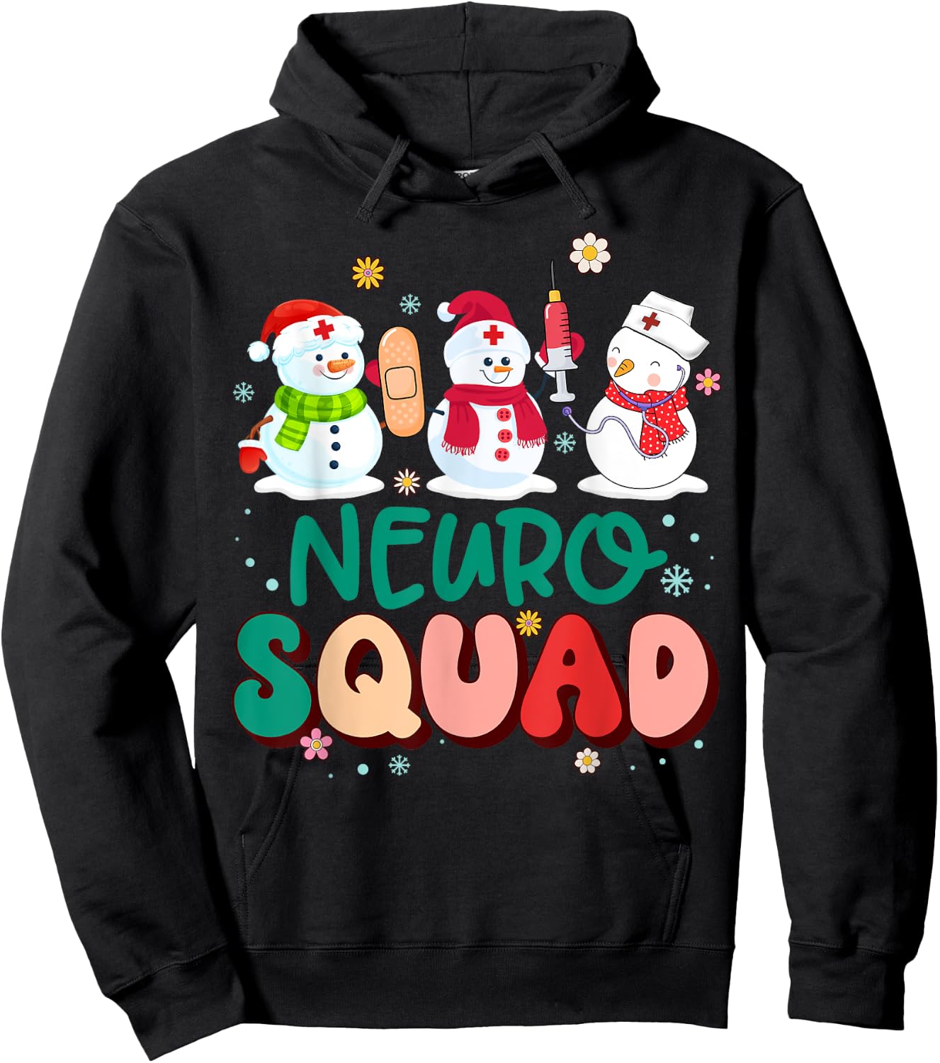 Retro Groovy Neuro Squad Nurse Snowman Stethoscope Christmas Hoodie - Hoodie | Black