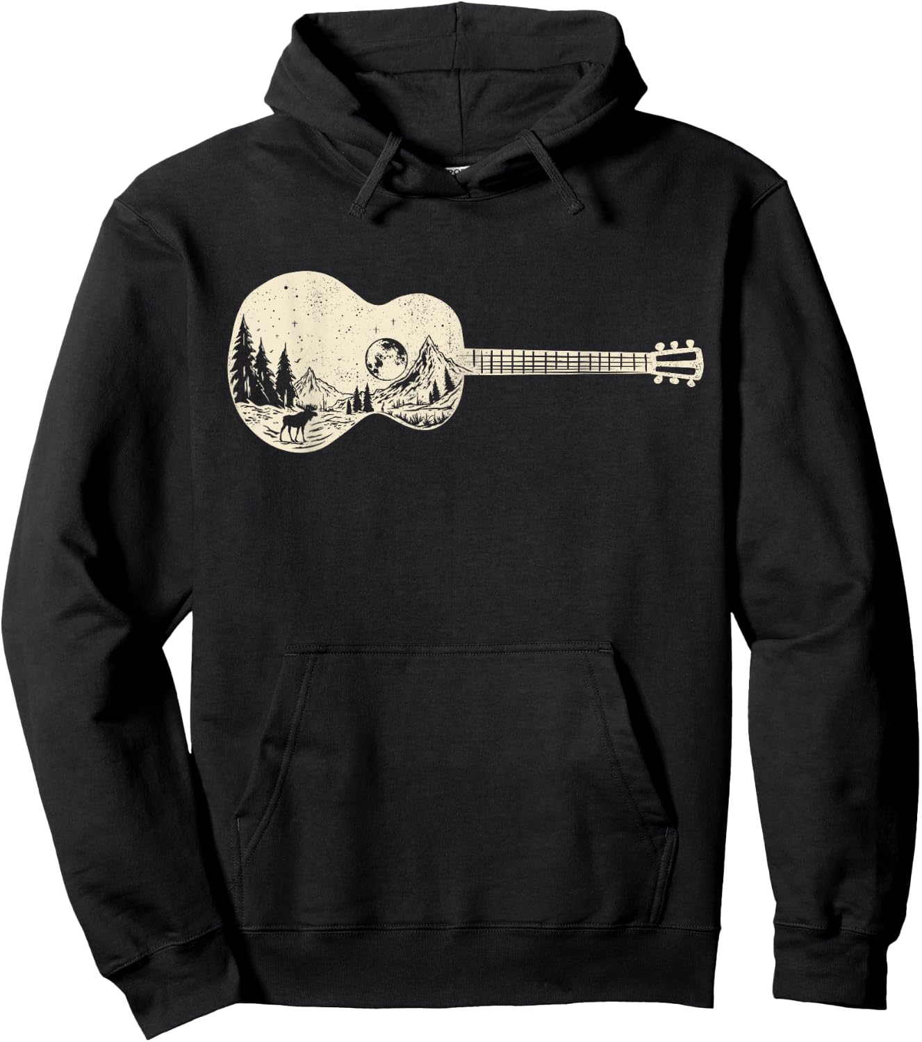 Acoustic Guitar Nature Mountain Music Lover Guitarist Retro Hoodie - Hoodie | Black