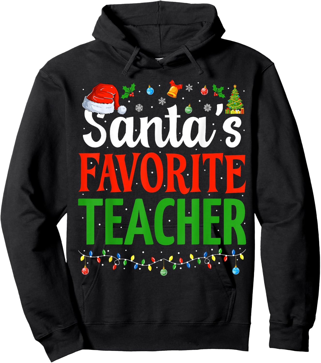 Santa's Favorite Teacher Christmas Funny Christmas Teacher Hoodie - Hoodie | Black