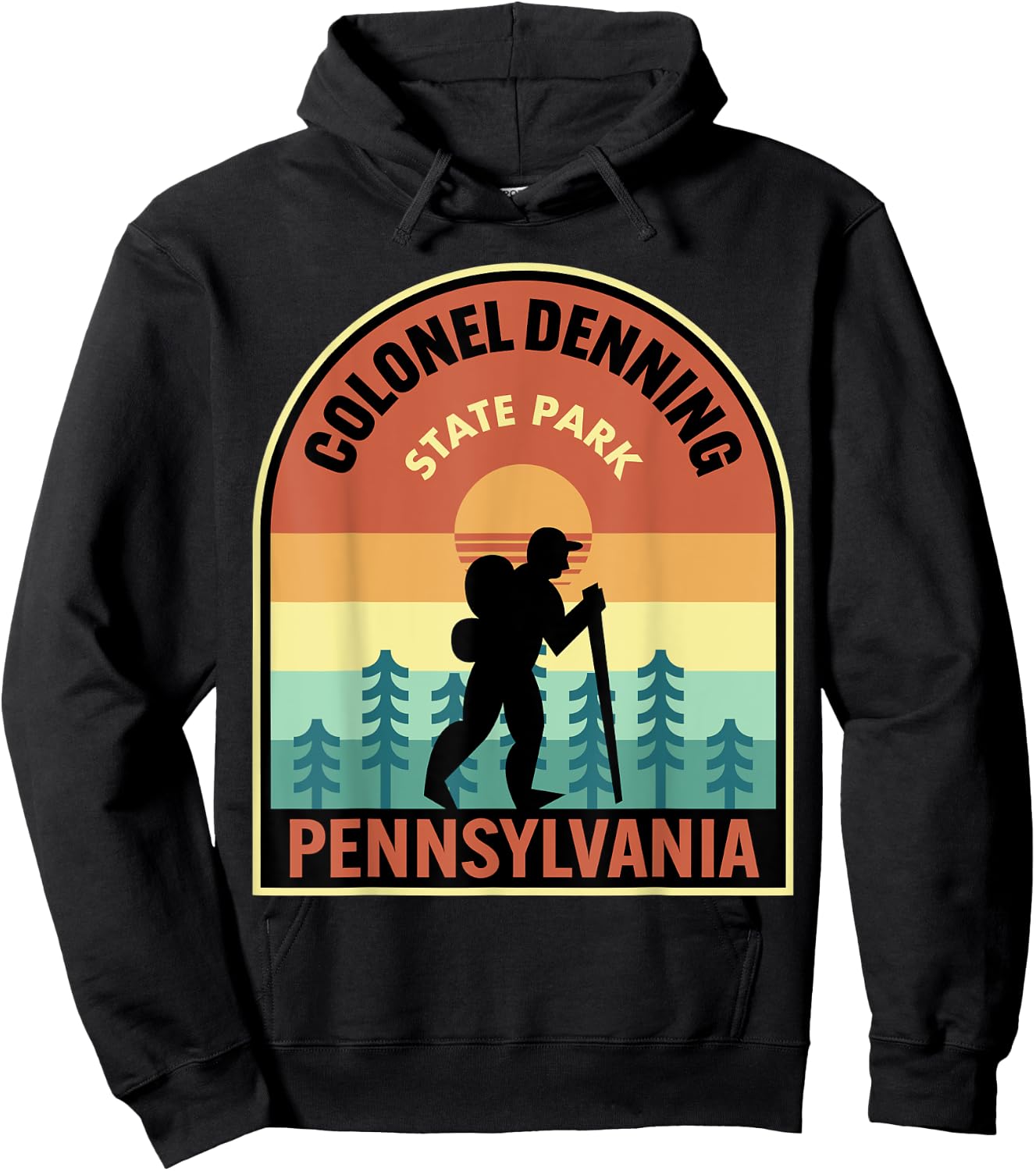 Colonel Denning State Park Pennsylvania Retro Hiking Hoodie - Hoodie | Black
