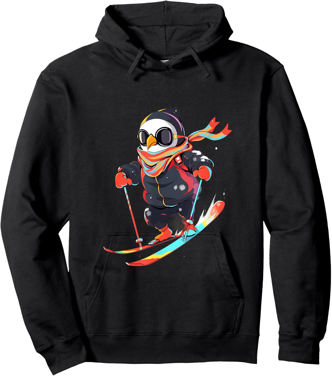 Penguin Skiing Skier Ski Winter Snow Hoodie - Hoodie | Black
