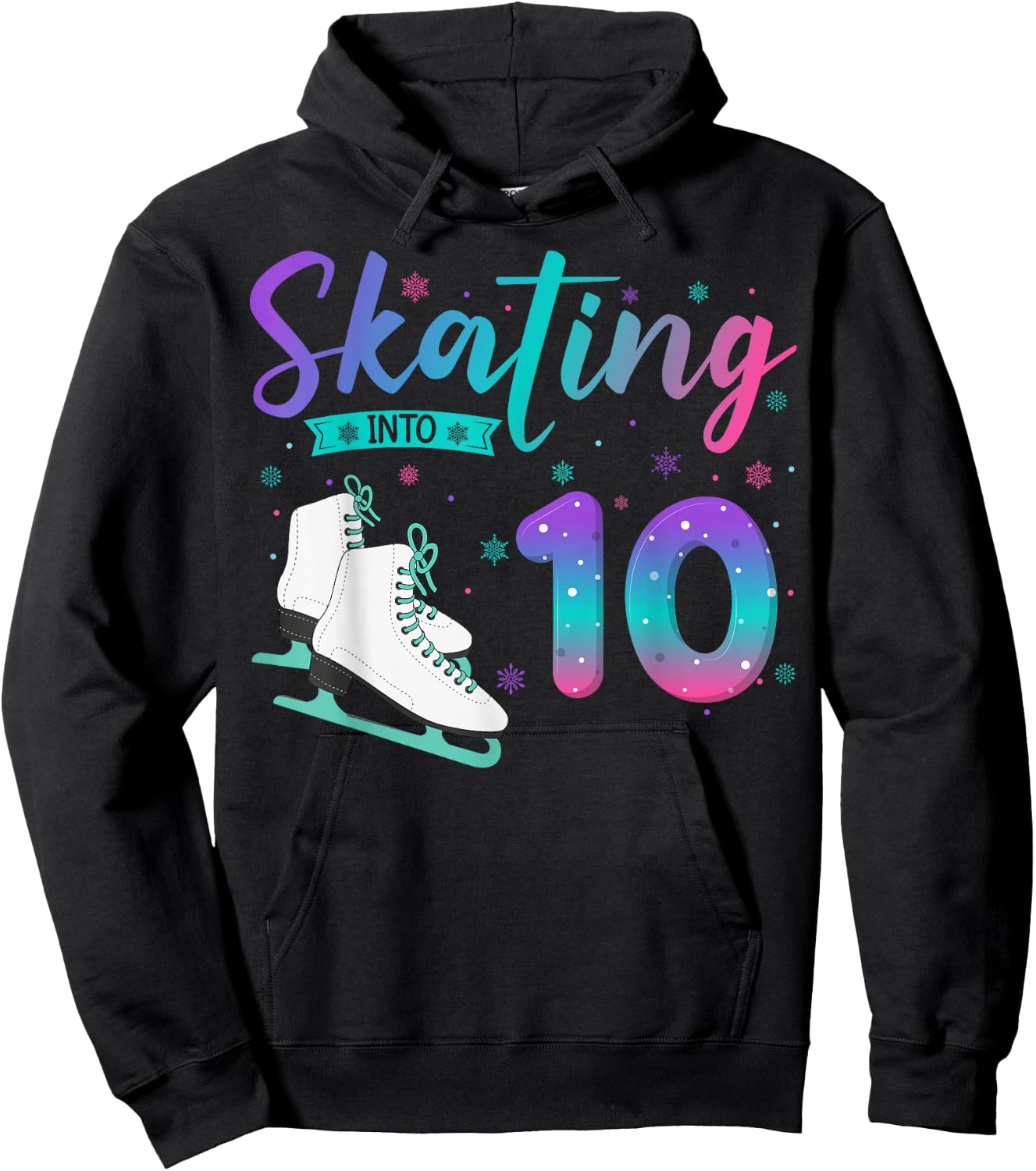 10 Year Old Girl Ice Skating Into 10th Birthday Kids Hoodie - Hoodie | Black