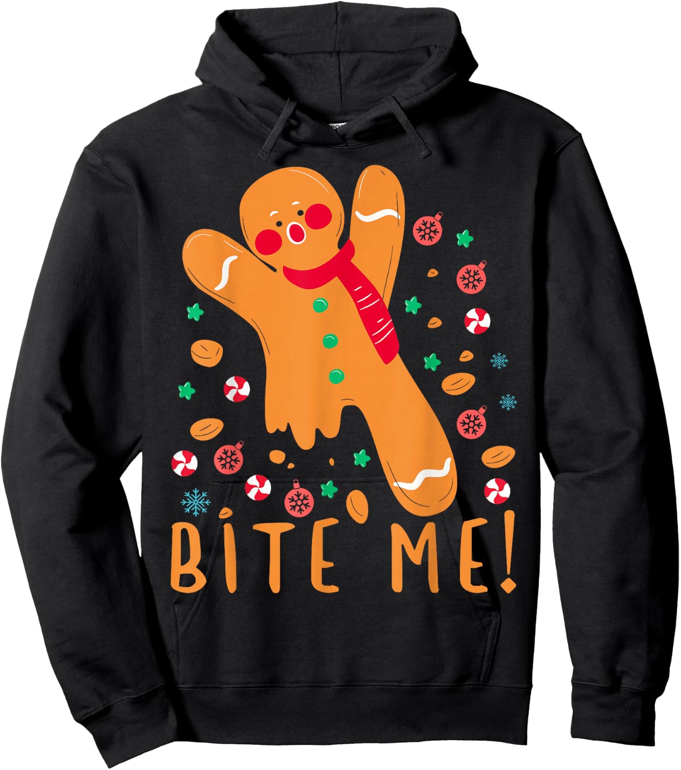 Bite Me! - Gingerbread Funny Christmas Cookie Pajama Hoodie - Hoodie | Black