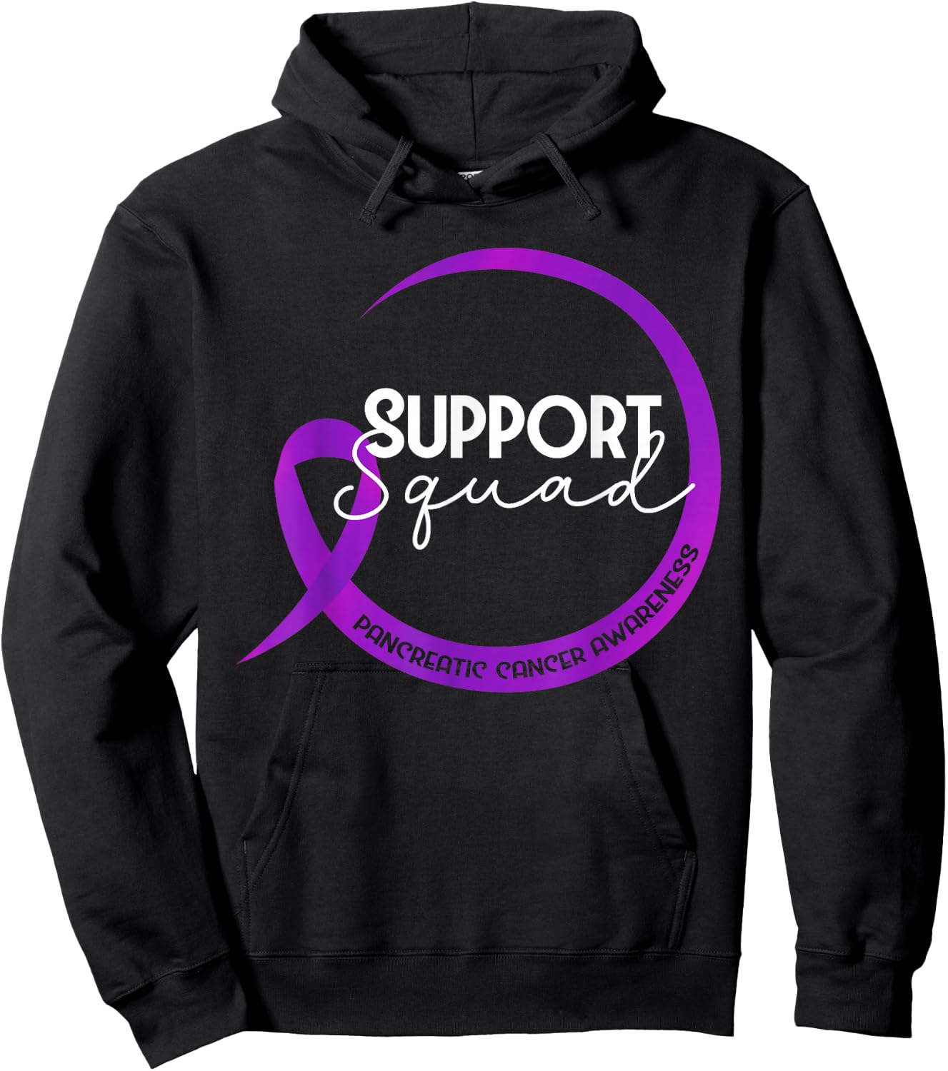 Pancreatic Cancer Awareness Purple Ribbon Support Squad Hoodie - Hoodie | Black