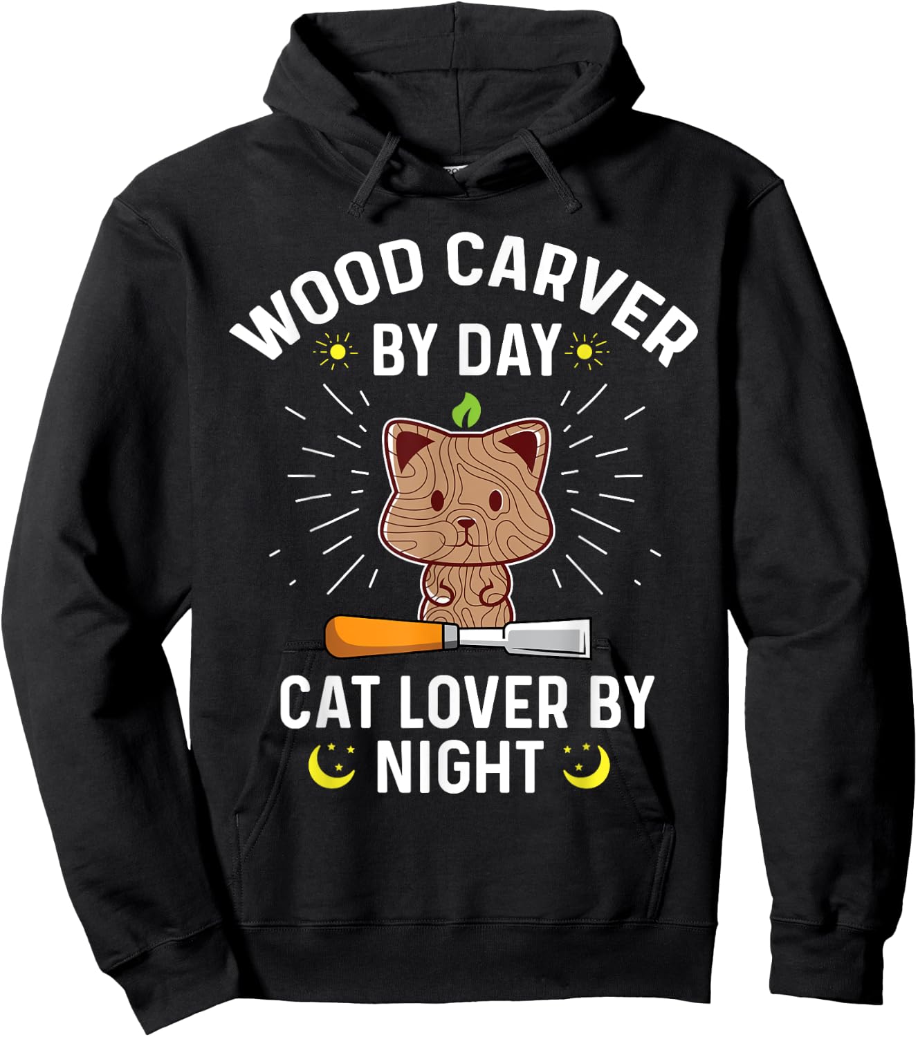 Funny Wood Carver By Day Cat Lover By Night - Wood Carving Men Women Hoodie - Hoodie | Black