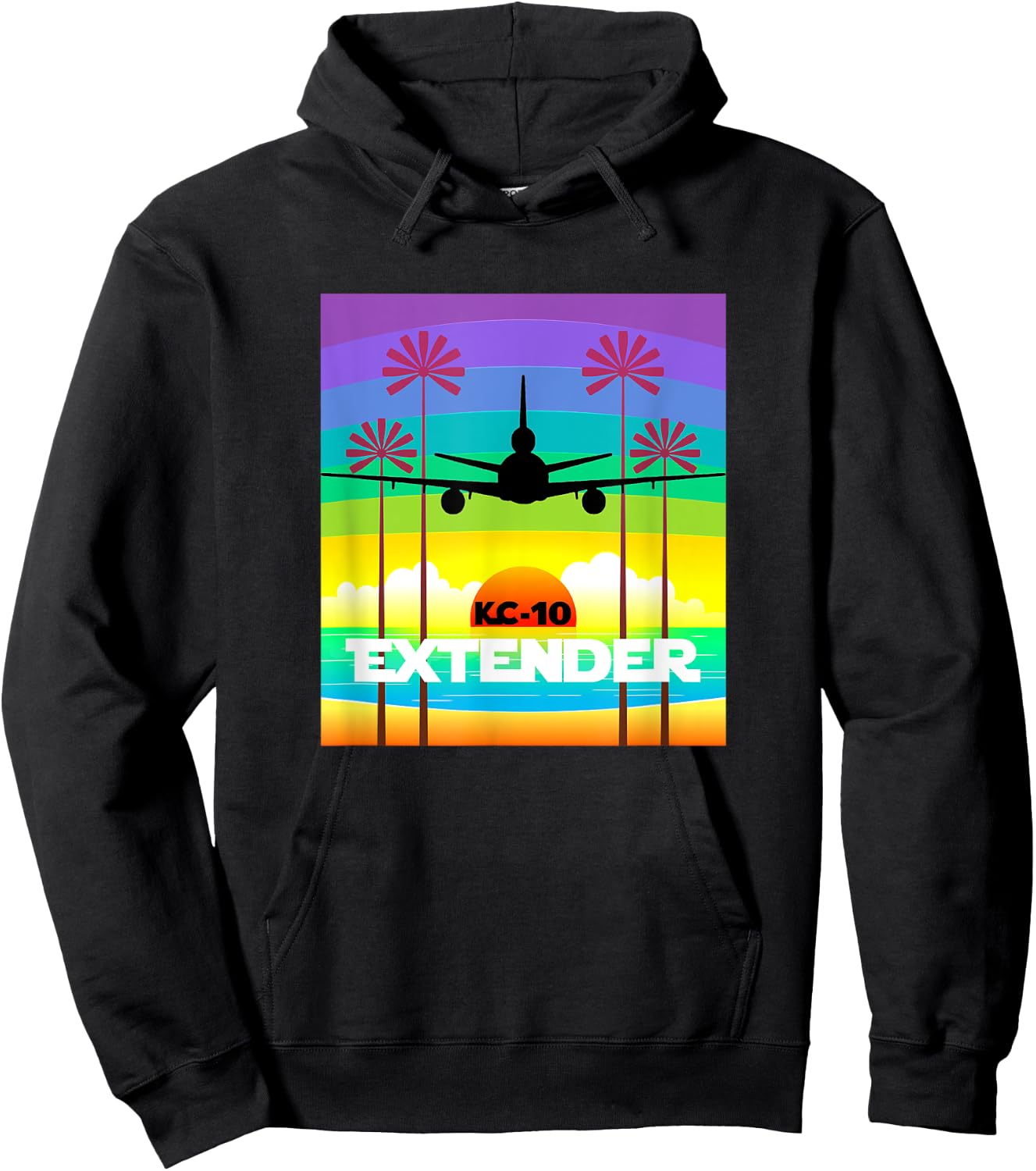 KC-10 Multi-Colored Palm Tree Sunset Hoodie - Hoodie | Black