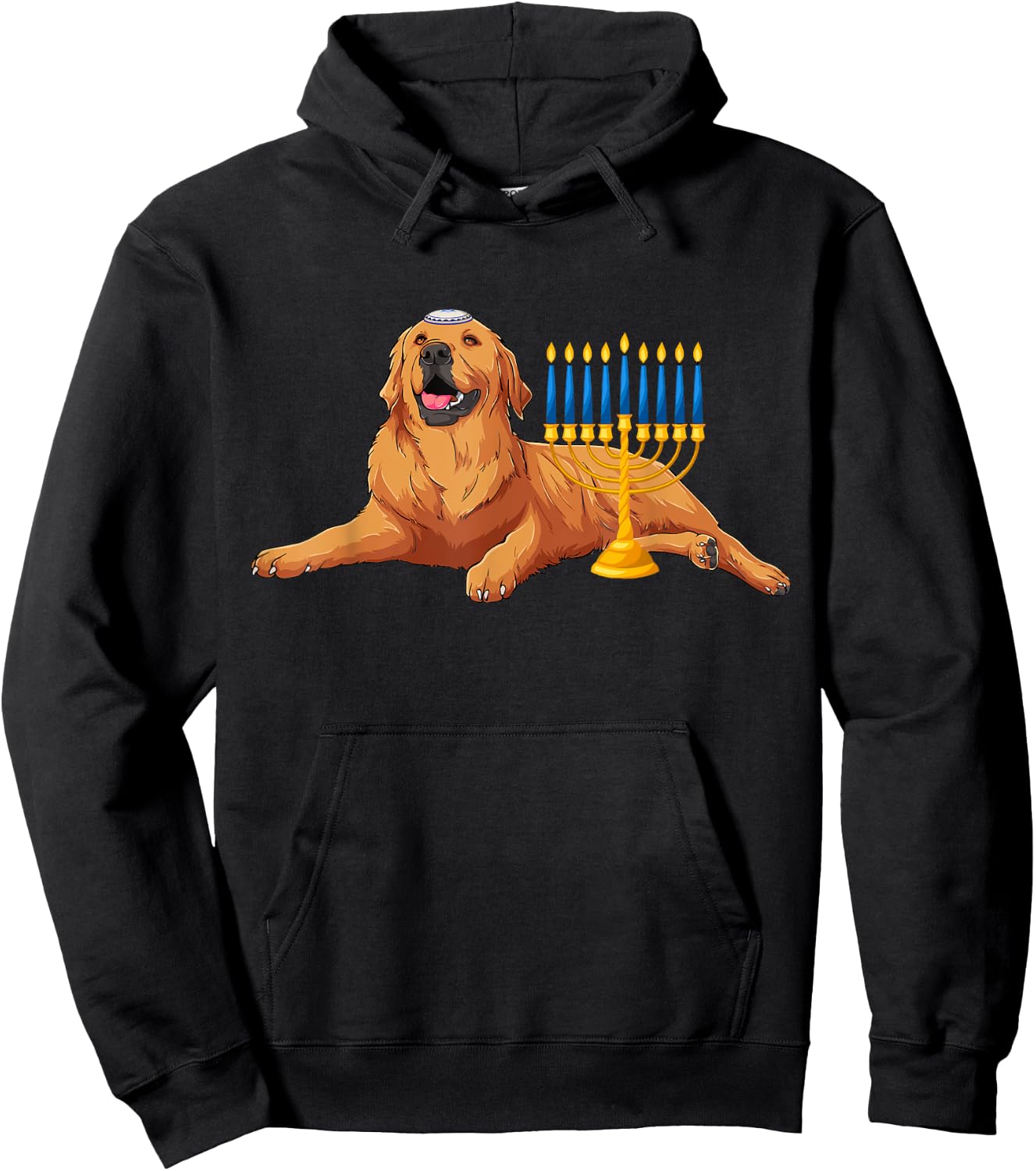 Jewish Golden Retriever Dog Menorah Hanukkah Pajamas Hoodie - Hoodie | Black