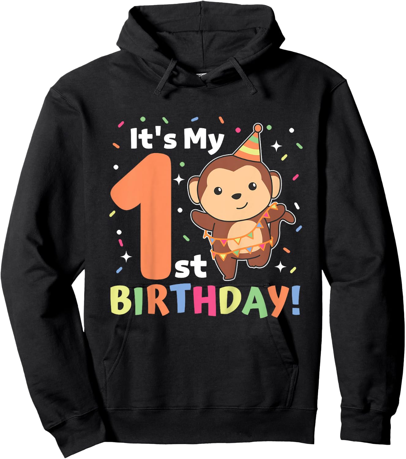 Monkey 1st Birthday For Kids One Year Old Monkey Hoodie - Hoodie | Black