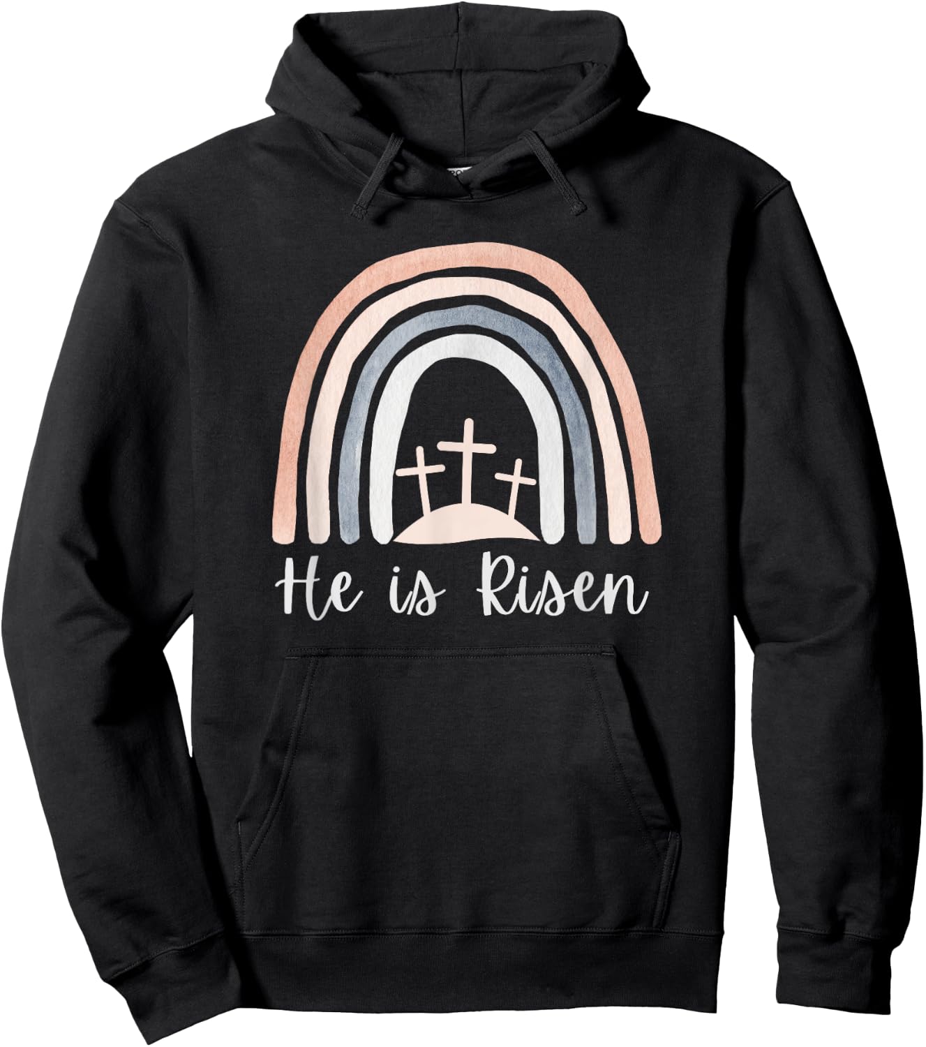 He Is Risen Christian Easter Three Crosses on a Hill Hoodie - Hoodie | Black